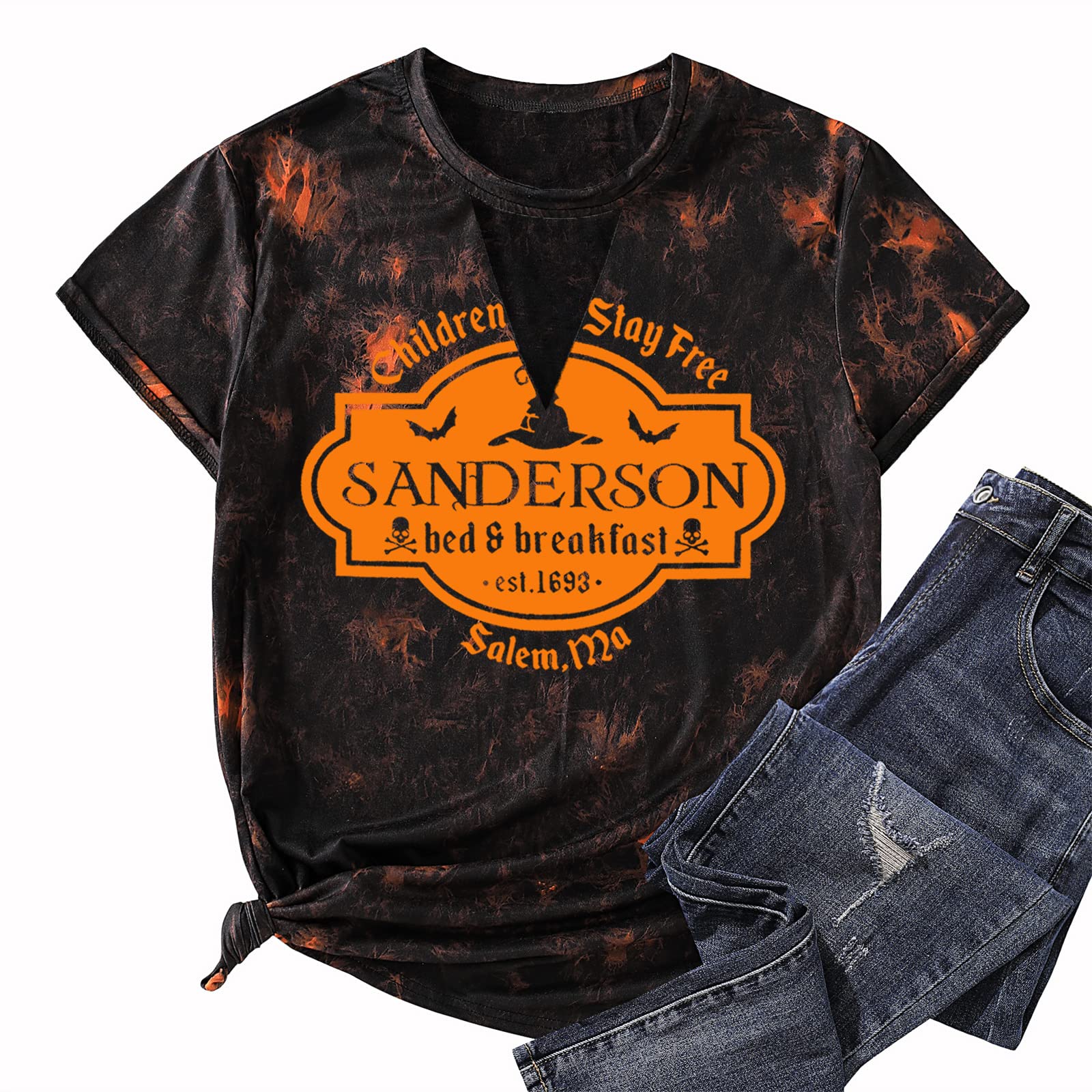 MAIHUN Halloween T-Shirt for Women - Hocus Pocus Sanderson Sisters Horror Movie Tee | Scary Squad Graphic Top for Halloween Parties & Horror Movie Nights