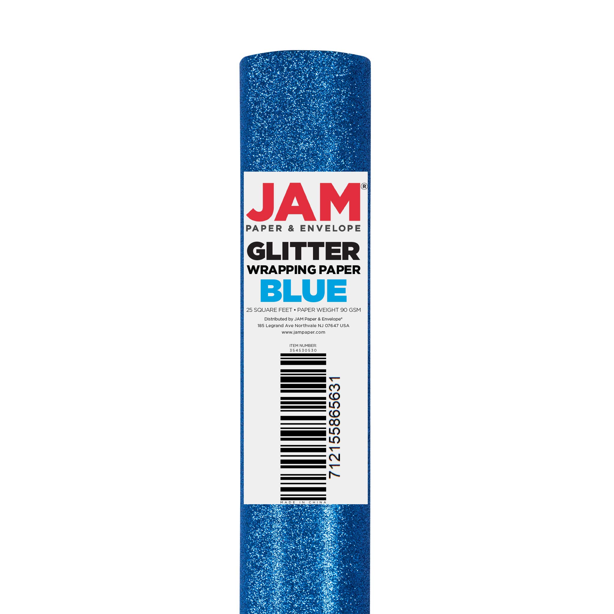 JAM Paper Premium Royal Blue Glitter Gift Wrapping Paper Roll - 25 Sq Ft - Perfect for Birthday, Christmas & Holiday Presents - Sold Individually