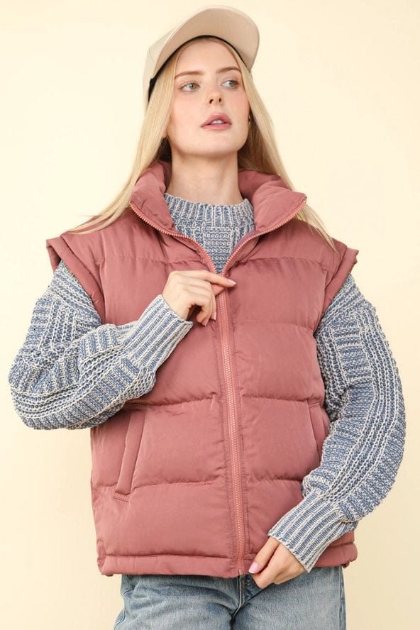 Women's Mauve High Neck Puffer Vest - Winter Warm Quilted Down Jacket for Outdoor Activities | Hiking, Skiing & Casual Wear