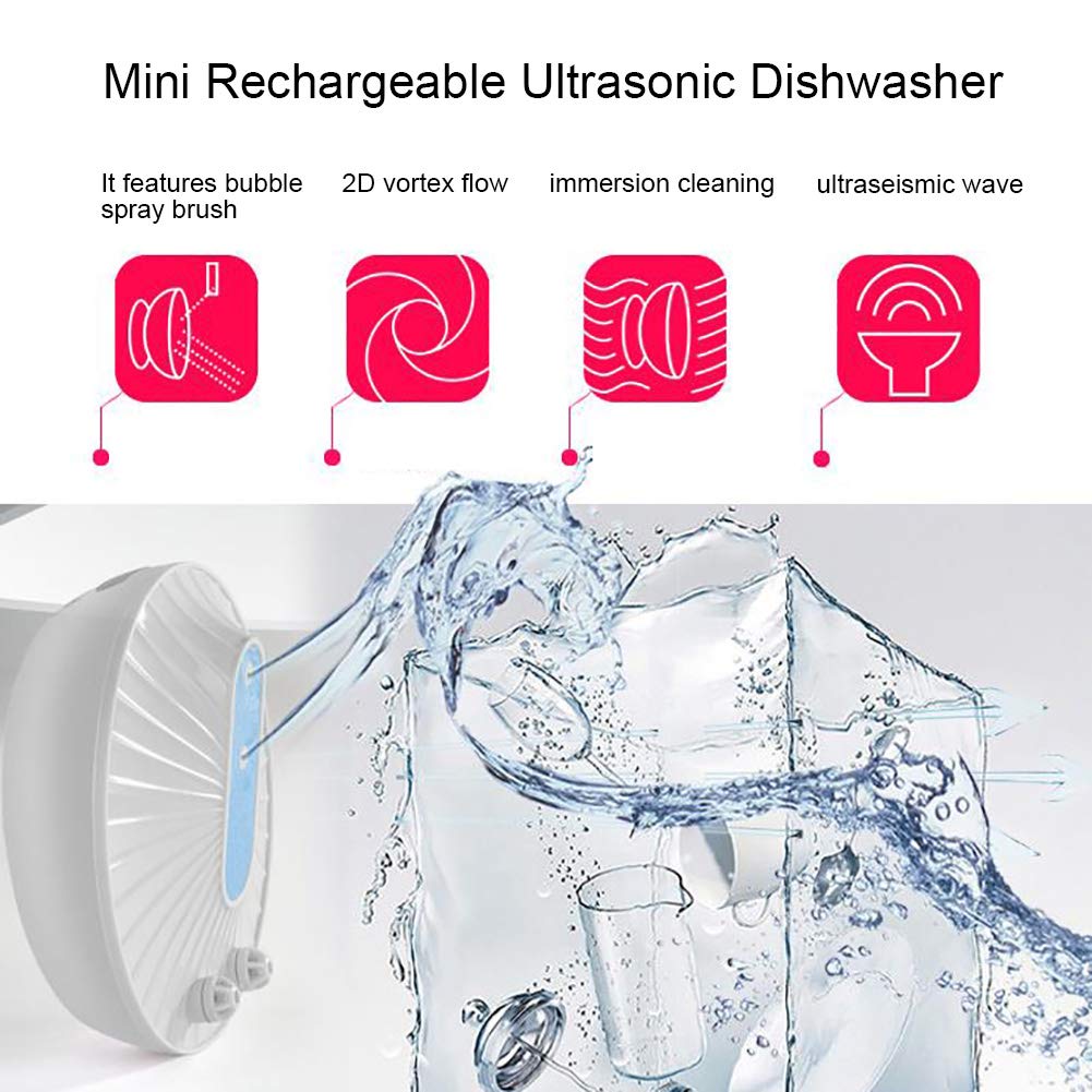 Portable Mini Ultrasonic Dishwasher - Rechargeable, Multifunctional Kitchen Cleaner for Small Dishes, Utensils & Baby Bottles (Pink) | Perfect for Apartments, RVs, Camping & Small Spaces