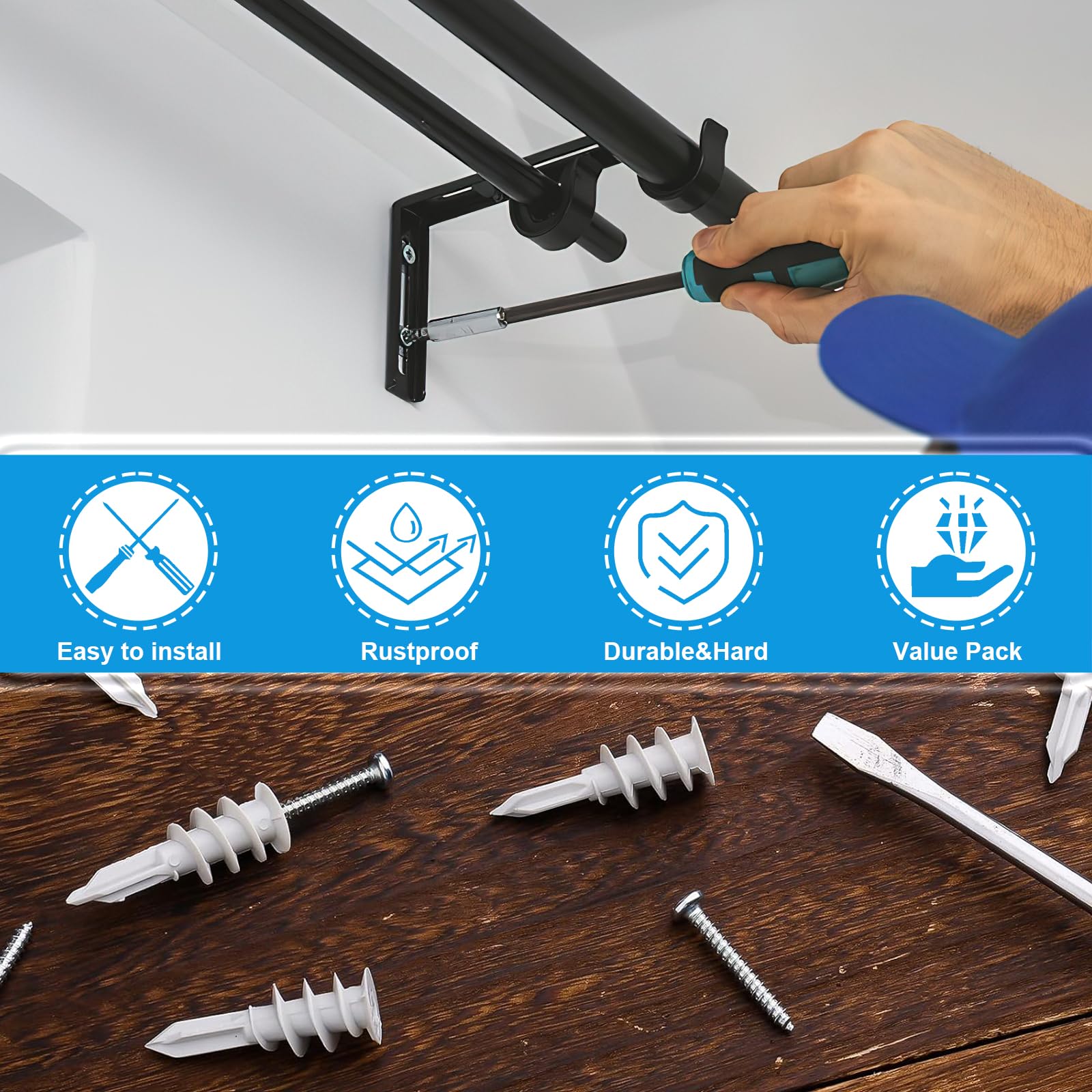 50 Pcs Self-Drilling Drywall Anchors with Screws - Heavy Duty Nylon Sheetrock Anchors for Hanging Pictures, Shelves & Mirrors (#8 x 1.3