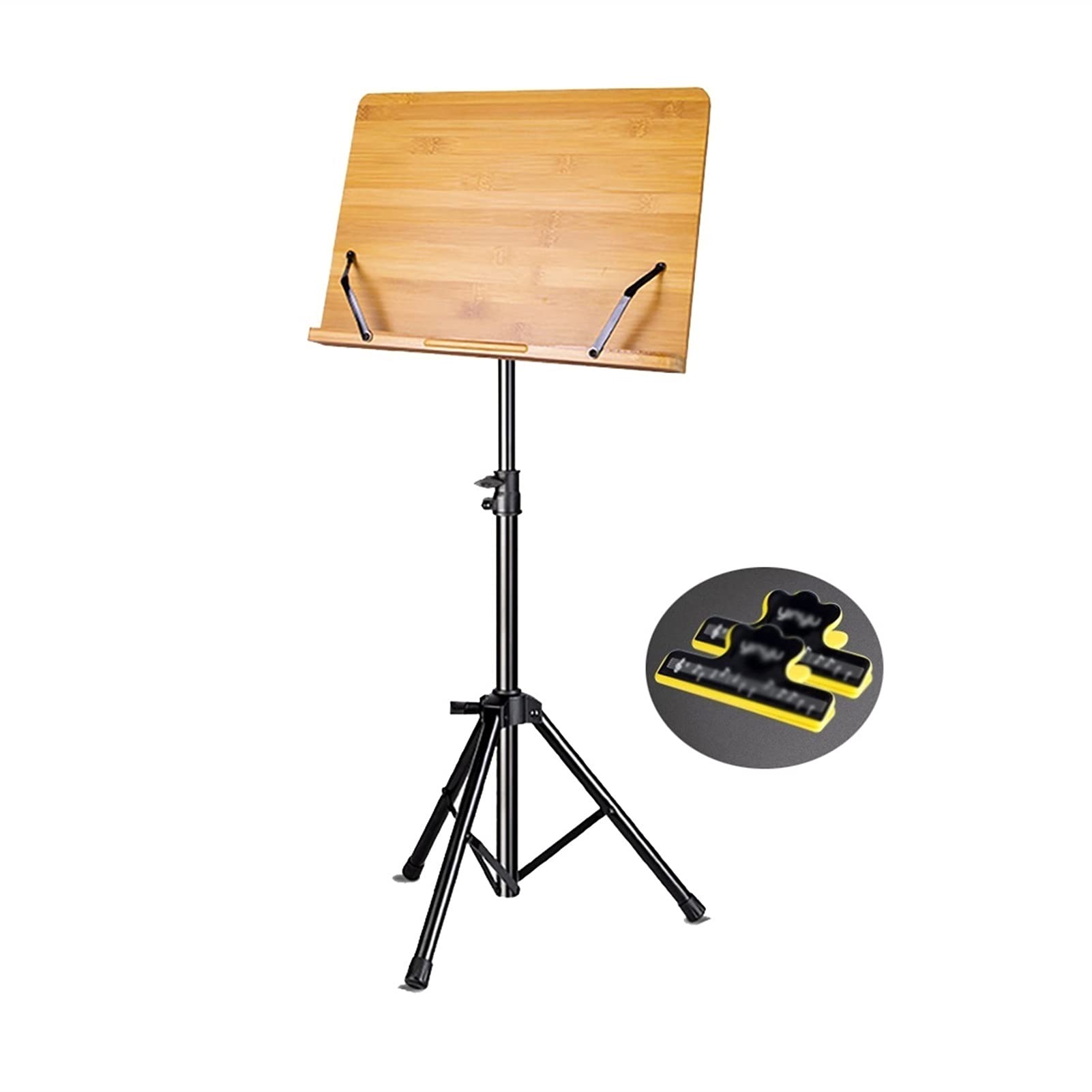 Adjustable Bamboo Music Stand with Sheet Holder - Height & Angle Customizable, Portable for Piano, Violin, Guitar Practice - Perfect for Home, School & Orchestra Use (Wood Color)
