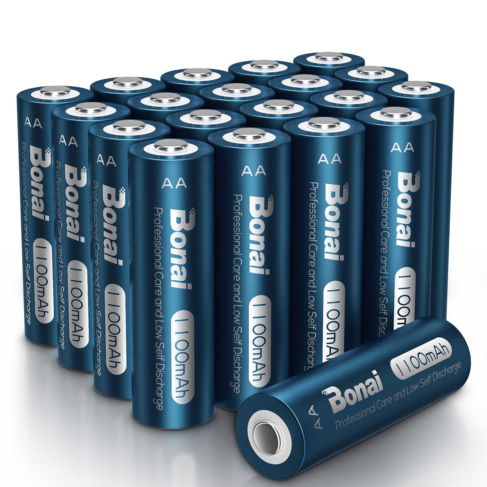 BONAI AA Rechargeable Batteries 20 Pack - 1100mAh NiMH High Capacity 1.2V Pre-Charged Double A Batteries for Solar Lights, Flashlights, Toys & Outdoor Gear - Long Lasting Power Supply for Home & Camping Use
