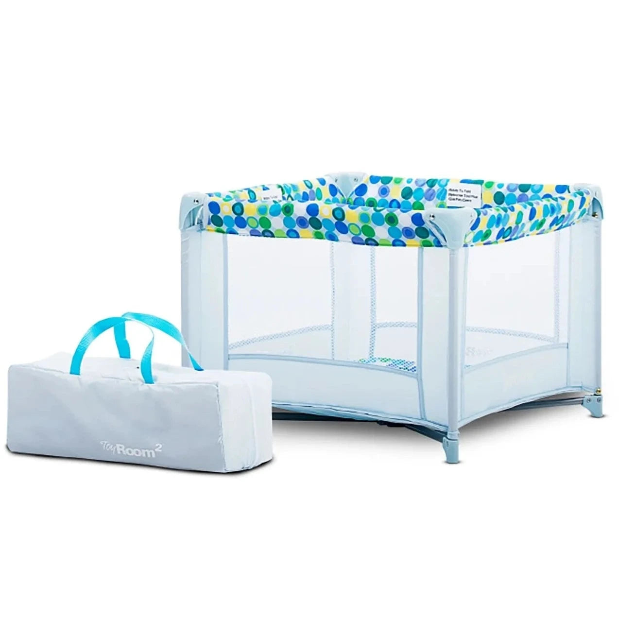 Toy Room² Playard Baby Doll Playpen with Storage Bag - Blue Dots Design, Portable Play Yard for Toddlers & Infants | Perfect for Indoor Playtime, Daycare Centers & Travel