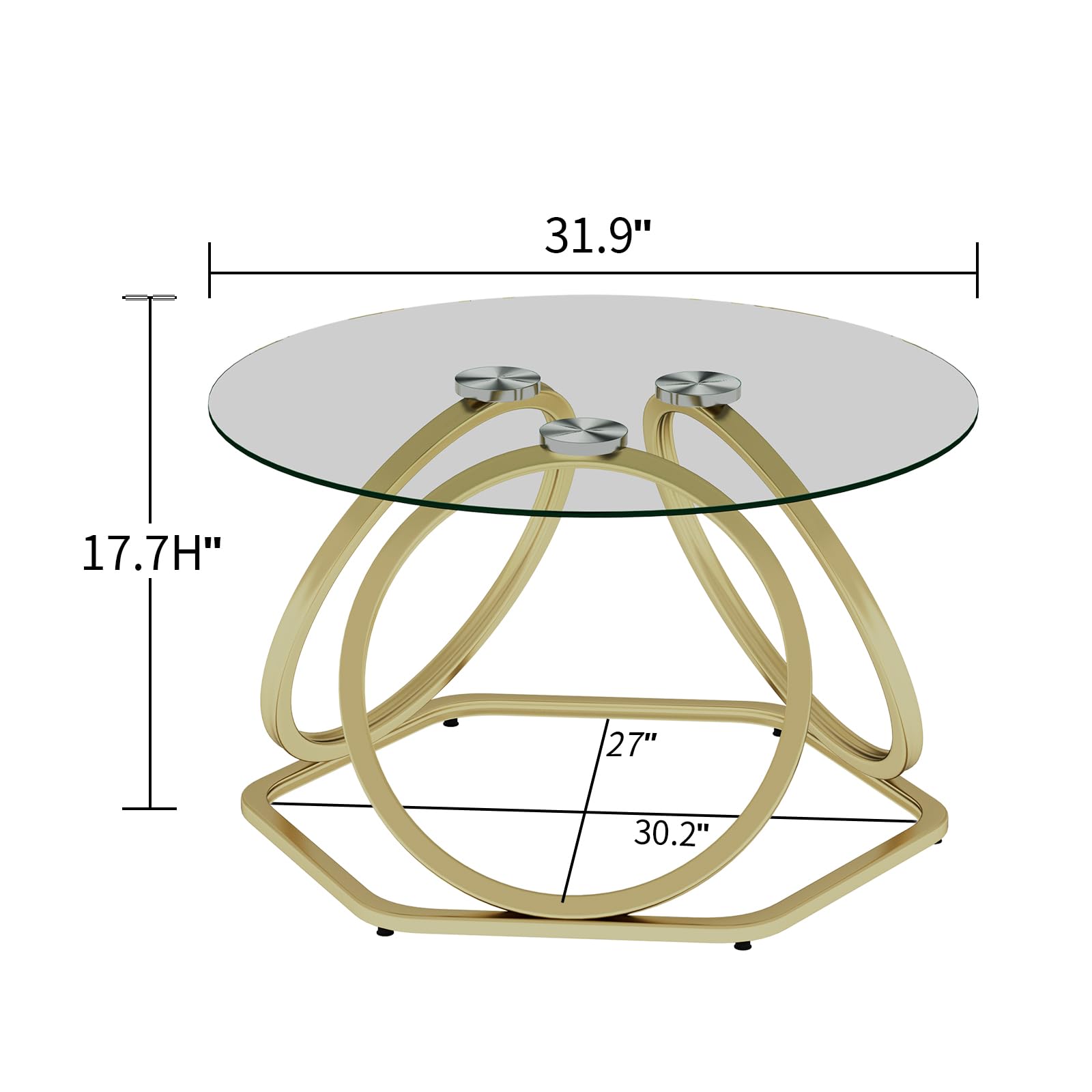Modern Gold Glass Coffee Table with Hexagonal Base - Round Living Room & Office Table - Elegant Gold Finish - Perfect for Home Decor, Lounge, and Workspace - 1 PC