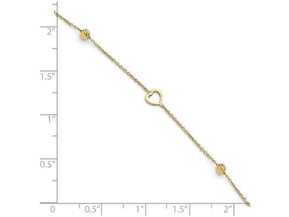 14K Yellow Gold Heart Anklet - Polished & Bright Cut Design with 1-Inch Extender - Elegant Ankle Bracelet for Women, Perfect for Valentine's Day, Anniversary or Everyday Wear