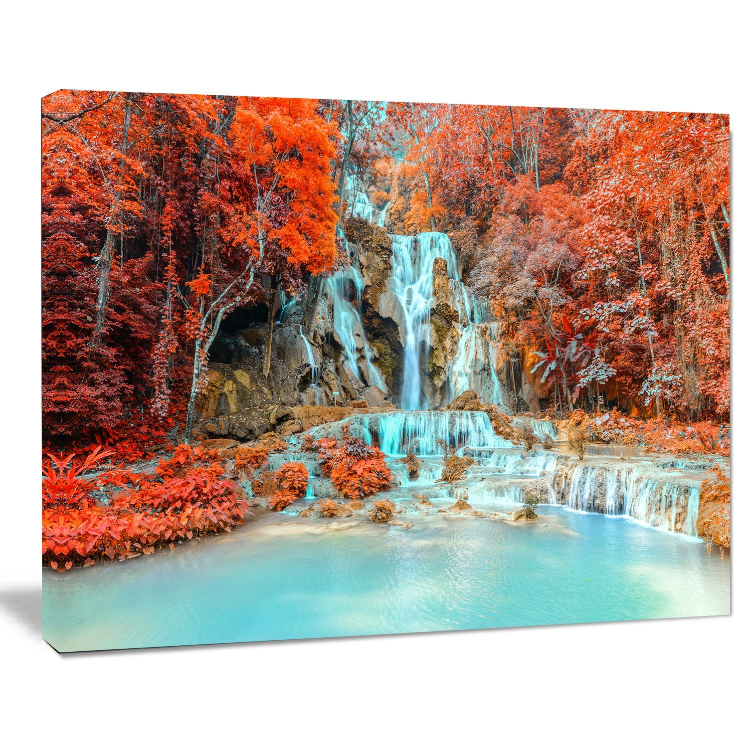 Stunning Rainforest Waterfall Laos Landscape Photography Canvas Print - Nature Wall Art for Living Room, Bedroom & Office Decor