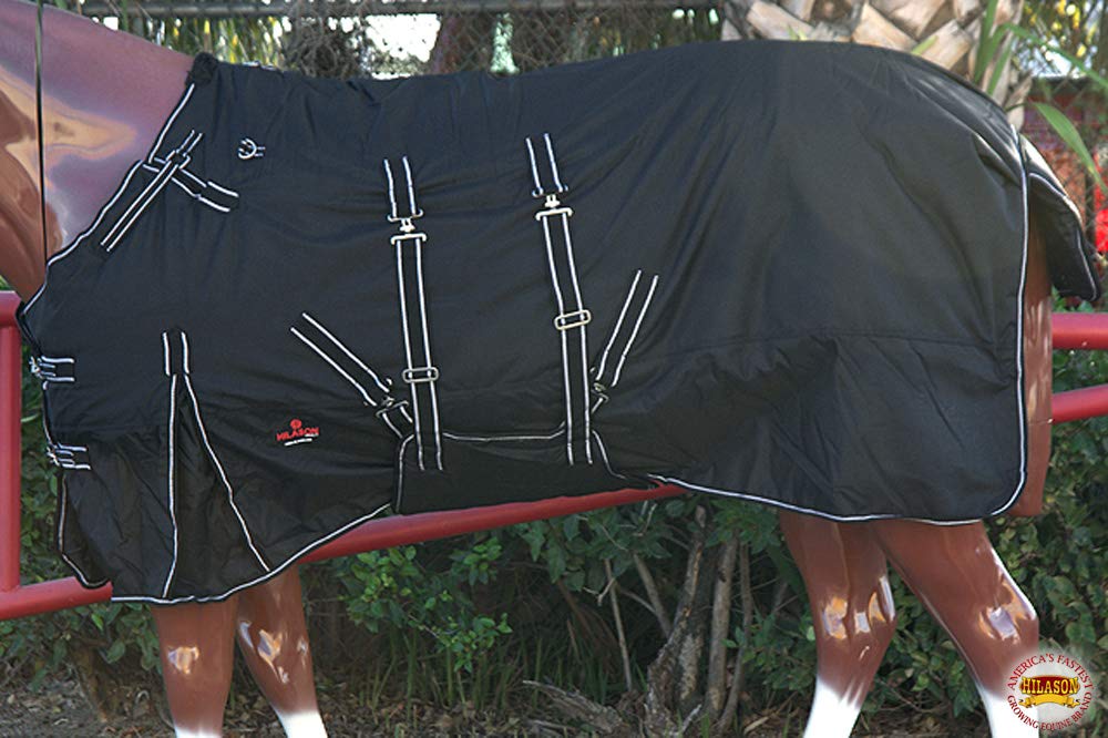 HILASON 1200D Winter Waterproof Horse Blanket with Belly Wrap - 78 Inches, Black | Heavy Duty Polyester Horse Rug for Cold Weather | Ideal for Trail Riding, Stable Use & Outdoor Protection