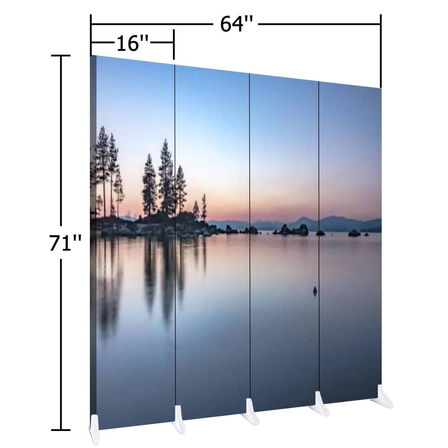 Wooden Room Divider with Sierra Lake Tahoe Scenery - 4-Panel Folding Privacy Screen, Dual-Sided Canvas Partition for Home & Office - Perfect for Bedroom Separation, Living Room Decor, and Indoor Space Division