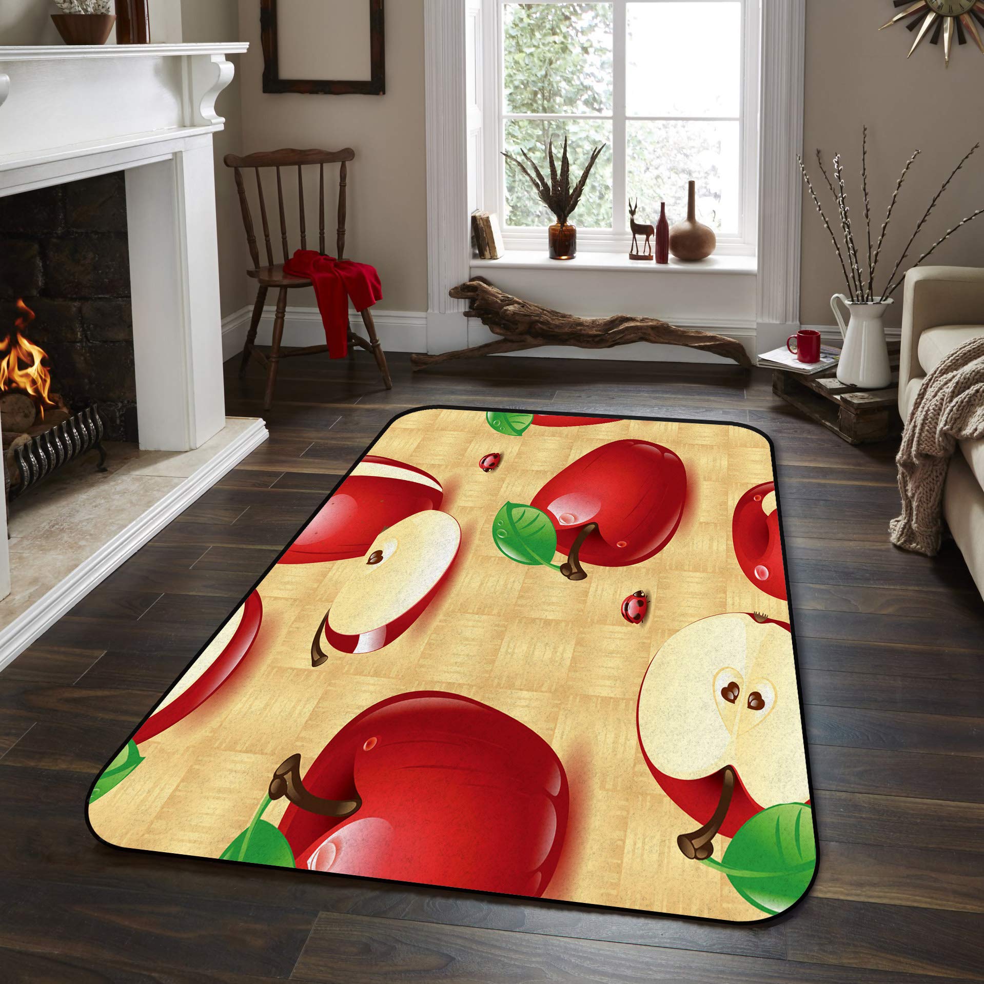 Non-Slip Red Apples Area Rug 4'x6' - Modern Home Decor Floor Carpet for High Traffic Areas, Kitchen Mats & Living Room Pads | Perfect for Entryways, Bedrooms & Home Office Spaces