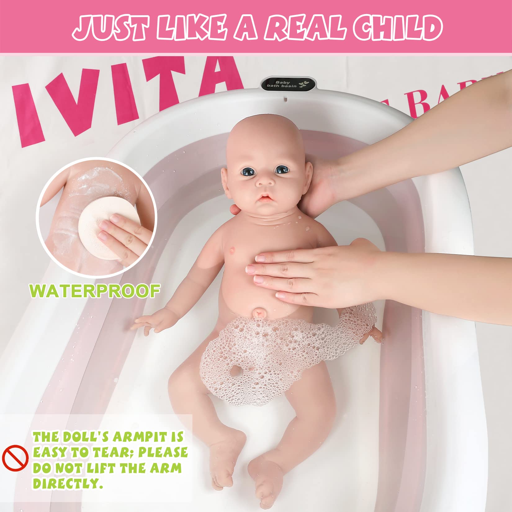 IVITA 18 Inch Realistic Silicone Reborn Baby Doll - Soft Newborn Boy Doll, Non-Vinyl & Full Body Silicone Material - Perfect for Gift Giving, Nursery Decor, and Pretend Play