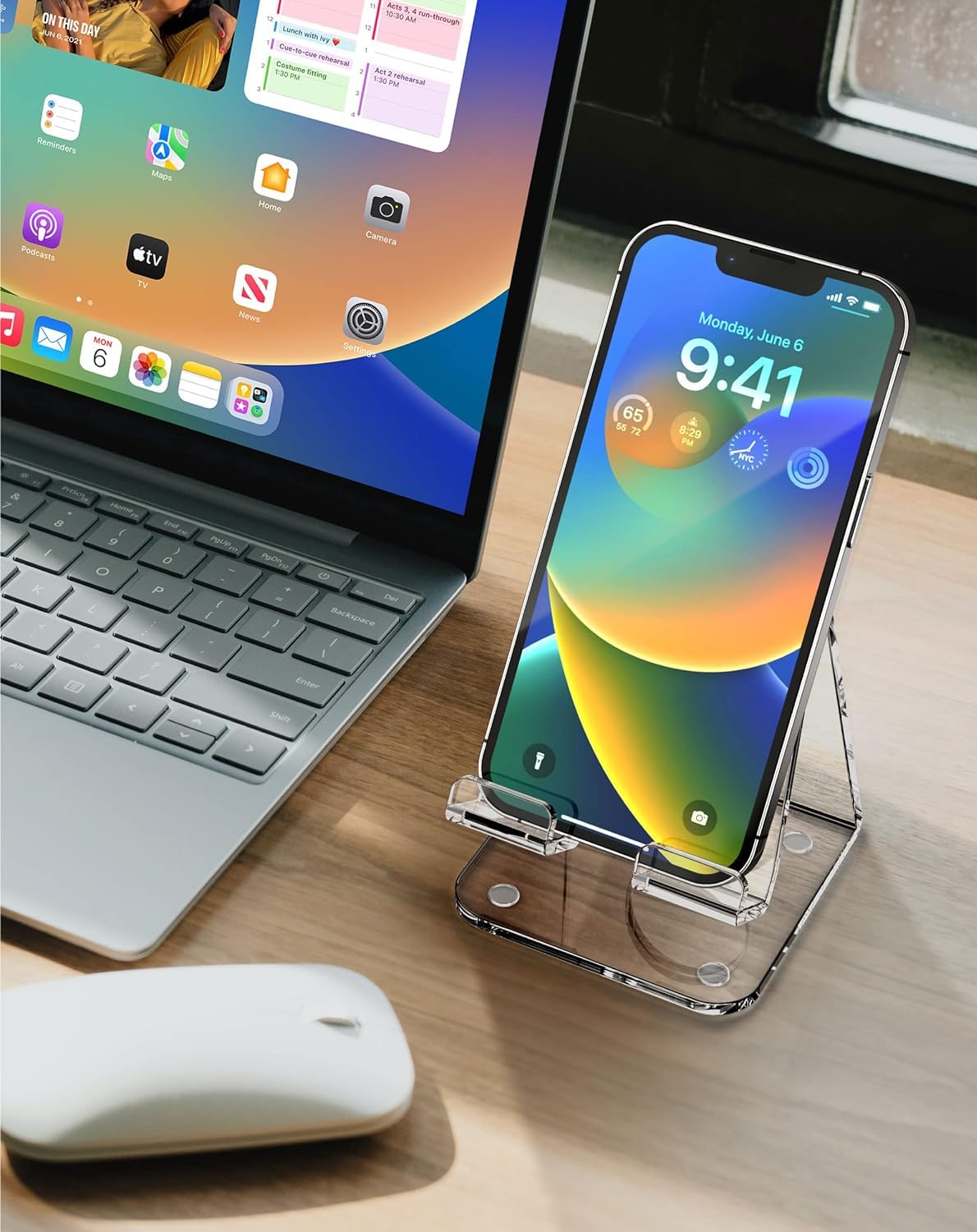 TOPGO 2 Pack Clear Acrylic Phone Stand - Universal Phone Holder for iPhone 16/15/14/13/12/11 Pro Max Plus, Samsung Galaxy, iPad, Kindle & Nintendo Switch - Perfect for Office Desk, Vanity, Kitchen Counter & Nightstand - Ideal for Video Calls, Gaming & Hands-Free Viewing
