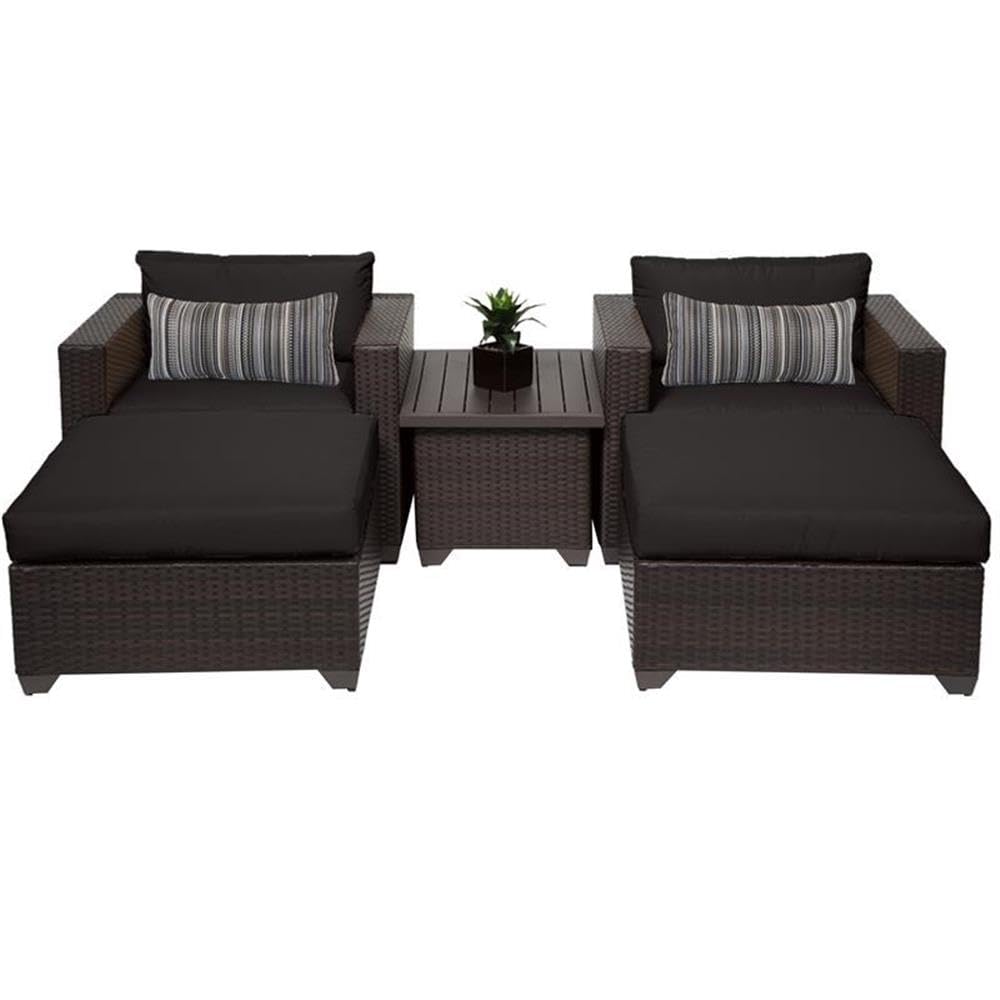 TK Classics Belle 5-Piece Black Wicker Patio Furniture Set - Outdoor Rattan Sofa, Chairs & Coffee Table for Garden, Poolside, and Backyard Relaxation