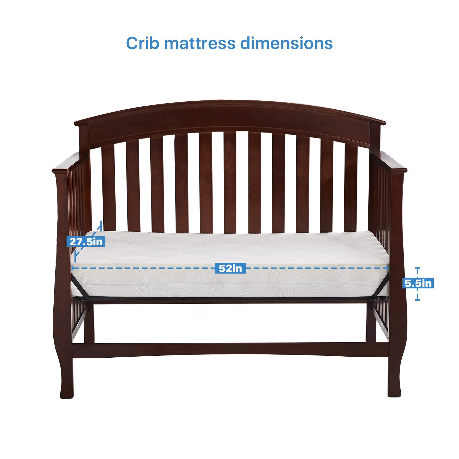 Memory Foam Crib Mattress - Dual-Sided Toddler Mattress, Washable & Waterproof, Fiberglass-Free - Fits Standard Full-Size Crib & Toddler Bed - Perfect for Nursery, Daycare & Travel