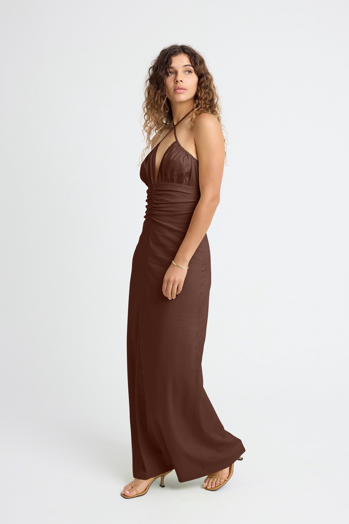 Dani Linen Halter Dress in Chocolate - Summer Beach Cover Up, Boho Chic Outfit for Women, Casual Sundress for Vacations & Outdoor Parties