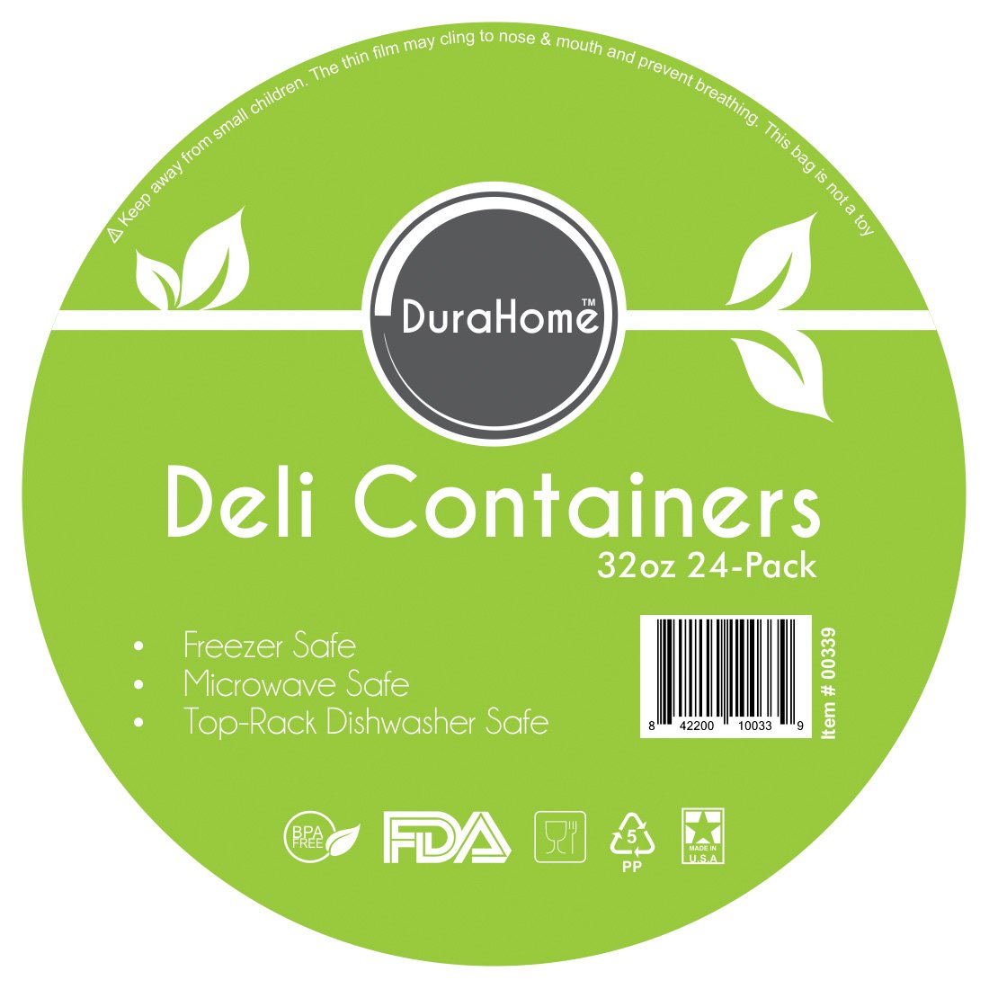 DuraHome - 24-Pack 32 oz Leak-Proof Plastic Food Storage Containers with Lids, Freezer & Microwave Safe, Clear Quart Containers for Meal Prep, Soup, Leftovers & Deli Storage - BPA-Free Premium Quality Kitchen Organization