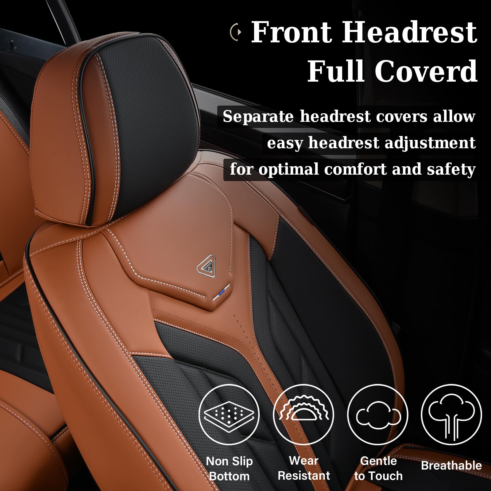 Leather Car Seat Covers for Sedans & SUVs - Black & Brown - Front Seat Protectors for Comfort & Style
