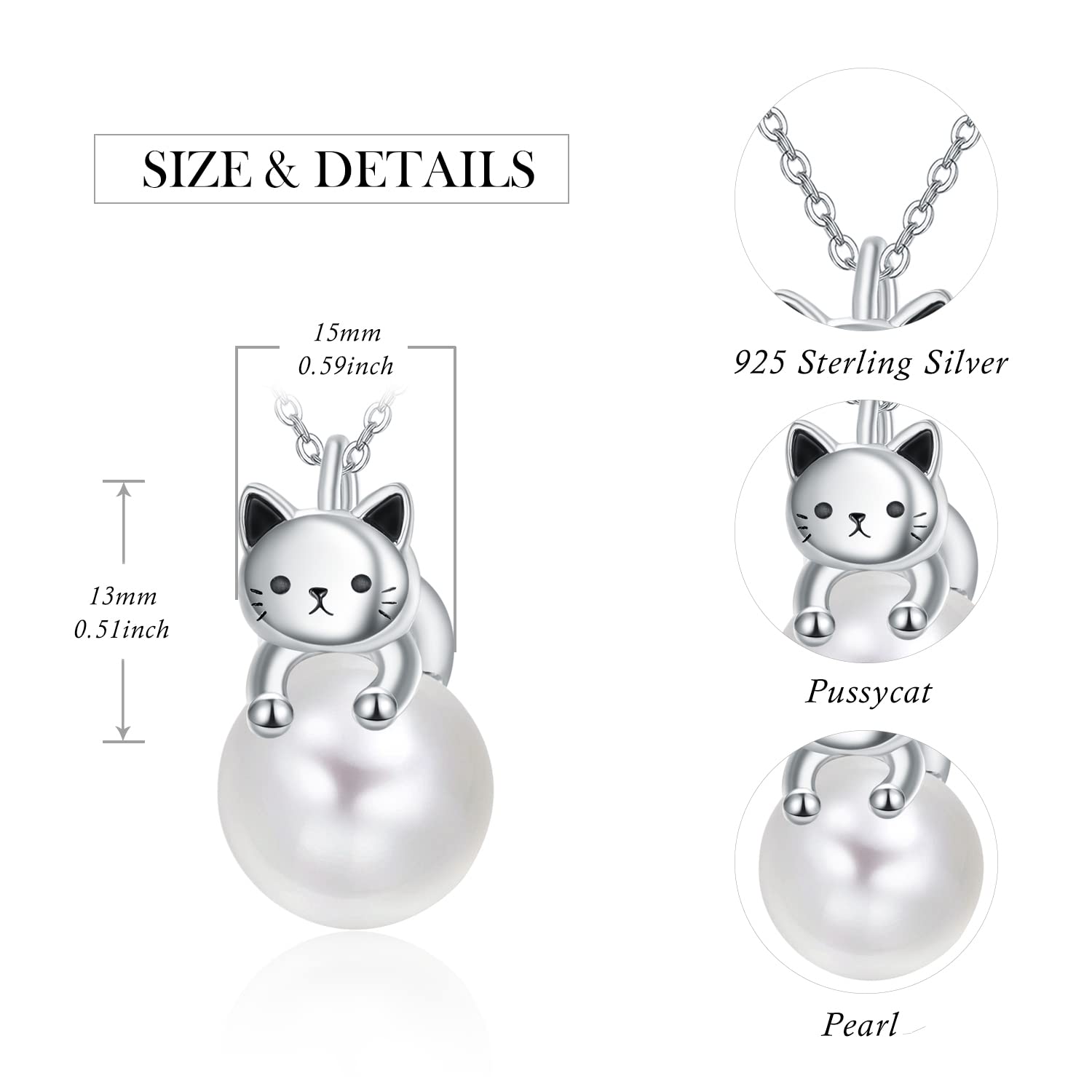 DreamBoat Cat Pearl Necklace for Women - 925 Sterling Silver Kitten Pendant Jewelry | Elegant Animal-Themed Gift for Cat Lovers, Birthday & Anniversary