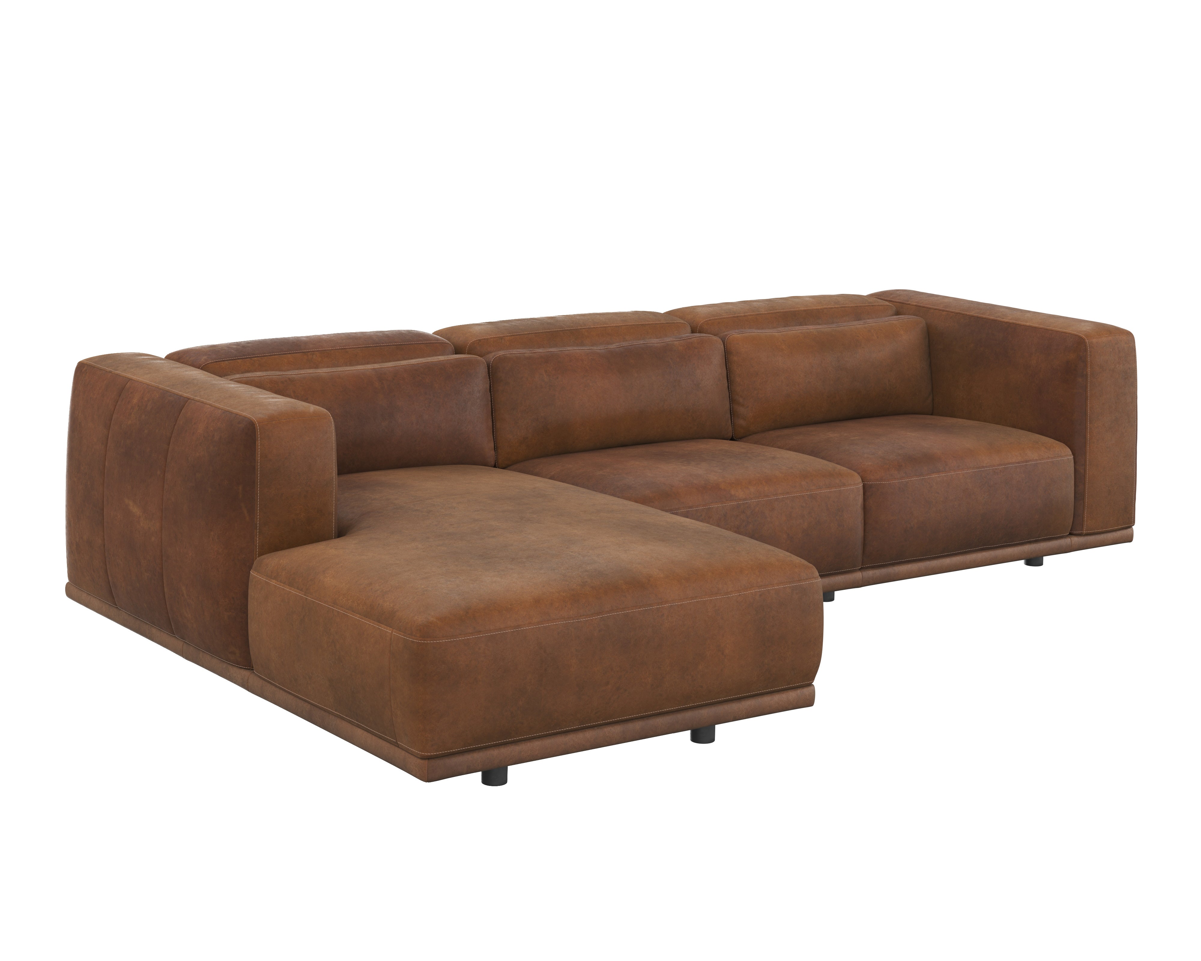 Beau Sofa Chaise in Luxurious Lucia Tobacco Leather - Modern Sectional Couch for Living Room, Lounge & Home Theater Seating