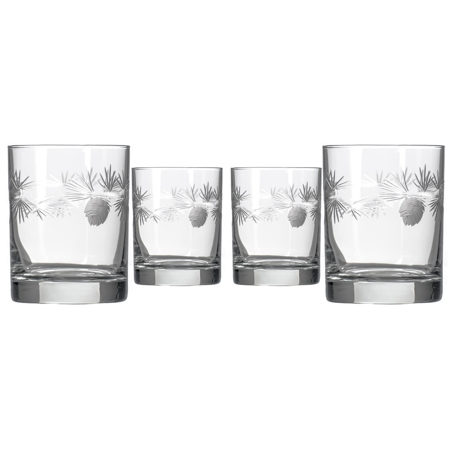 Premium Rolf Glass Icy Pine Double Old Fashioned Whiskey Glasses Set of 4 - 13oz Lead-Free Etched Tumbler Glasses - Handcrafted in USA - Perfect for Bourbon, Scotch & Cocktails at Home Bars & Gifts