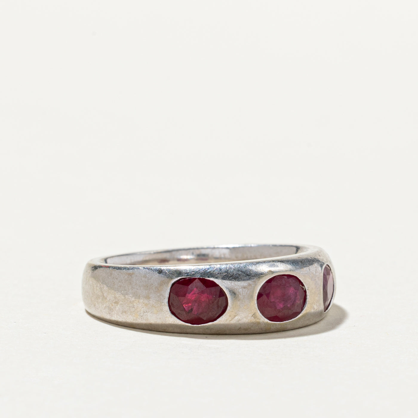 1.63ctw Three Stone Flush Set Ruby Engagement Ring | Size 6.5 | Vintage Inspired Wedding Band for Women | Perfect for Proposals, Anniversaries & Special Occasions
