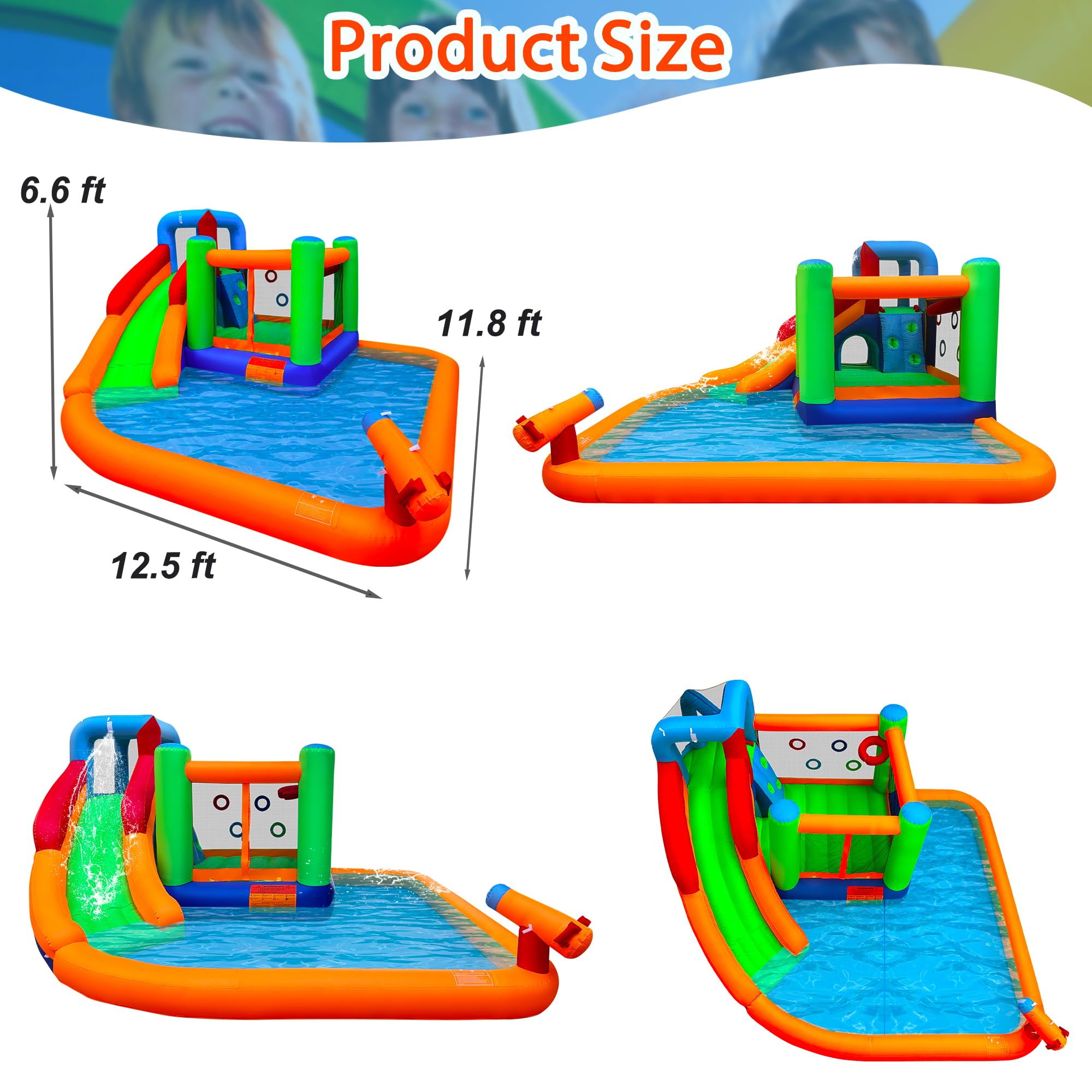 Inflatable Water Slide Combo Bounce House with Large Slide, Bounce Area, Climbing Wall & Splash Pool - Outdoor Water Park for Kids Birthday Party, Summer Backyard Fun, Family Gatherings