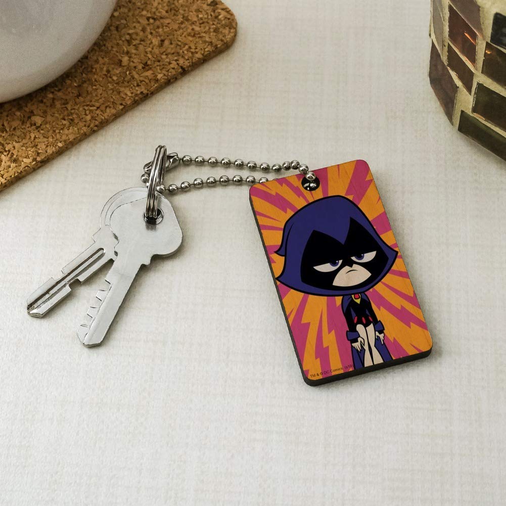 Teen Titans Go! Raven Wooden Rectangle Keychain - Stylish Key Ring for Fans & Collectors - Perfect for Backpacks, Gifts & Cosplay Accessories