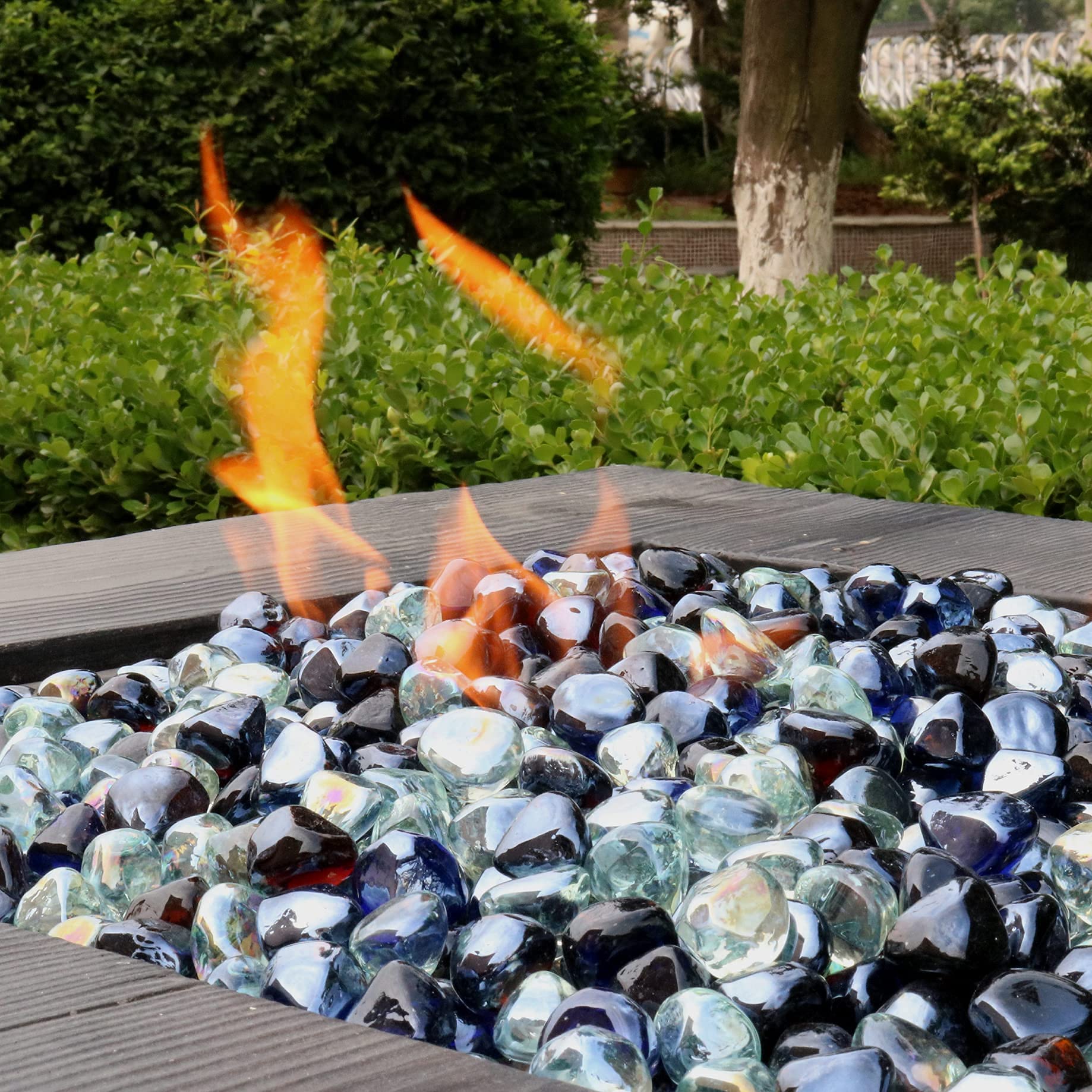Premium 1 Inch Fire Glass Diamond Rocks for Gas & Propane Fire Pits - 10lb White/Cobalt Blue/Amber Luster Blend (Gift Ready) - Perfect for Outdoor Patio, Backyard Decor & Fireplace Enhancement