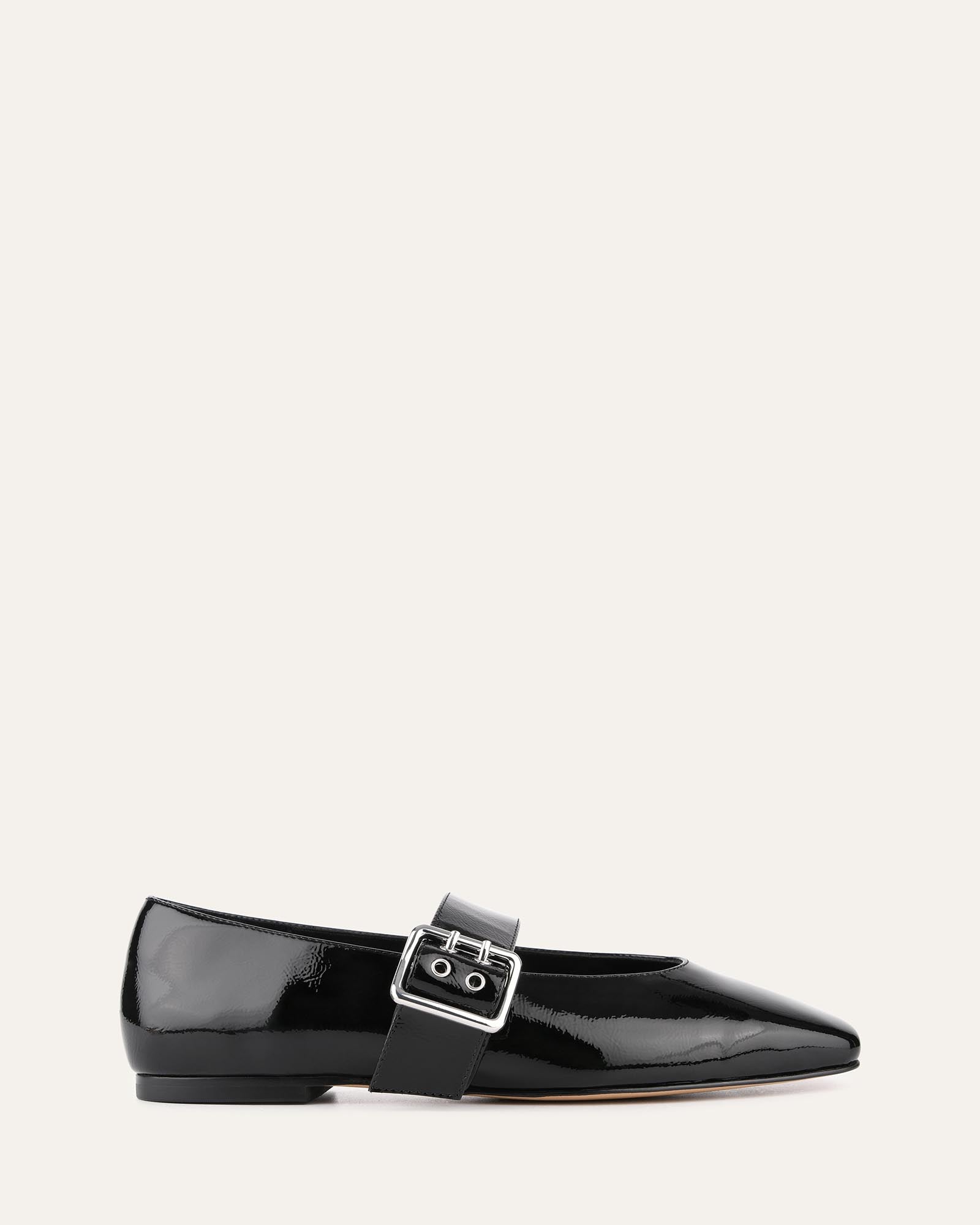 SARAH Casual Flats for Women - Black Crinkle Patent Leather Slip-On Shoes | Comfortable & Stylish for Work, Travel & Everyday Wear