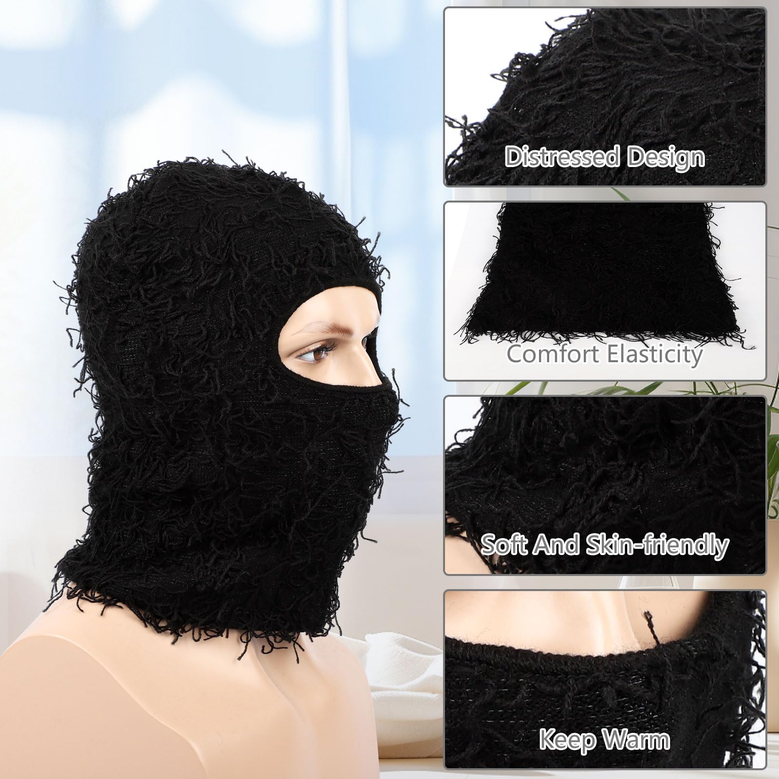 2 Pack Distressed Knitted Balaclava - Winter Full Face Ski Mask for Men & Women | Cold Weather Protection for Skiing, Snowboarding & Outdoor Activities