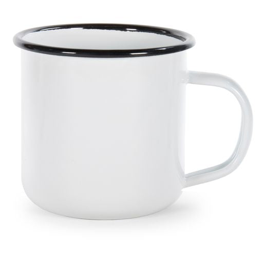 Premium Glampware Black Rim 12 oz Coffee Mugs - Set of 4 Durable Ceramic Cups for Hot & Cold Beverages - Perfect for Camping, Home, Office & Outdoor Adventures