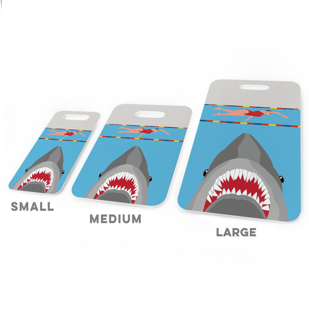 Custom Swimming Luggage Tag for Girls - Shark Attack Design with Personal Info on Back - Large Waterproof Travel Bag Tag for Swim Meets, Beach Trips & Pool Vacations