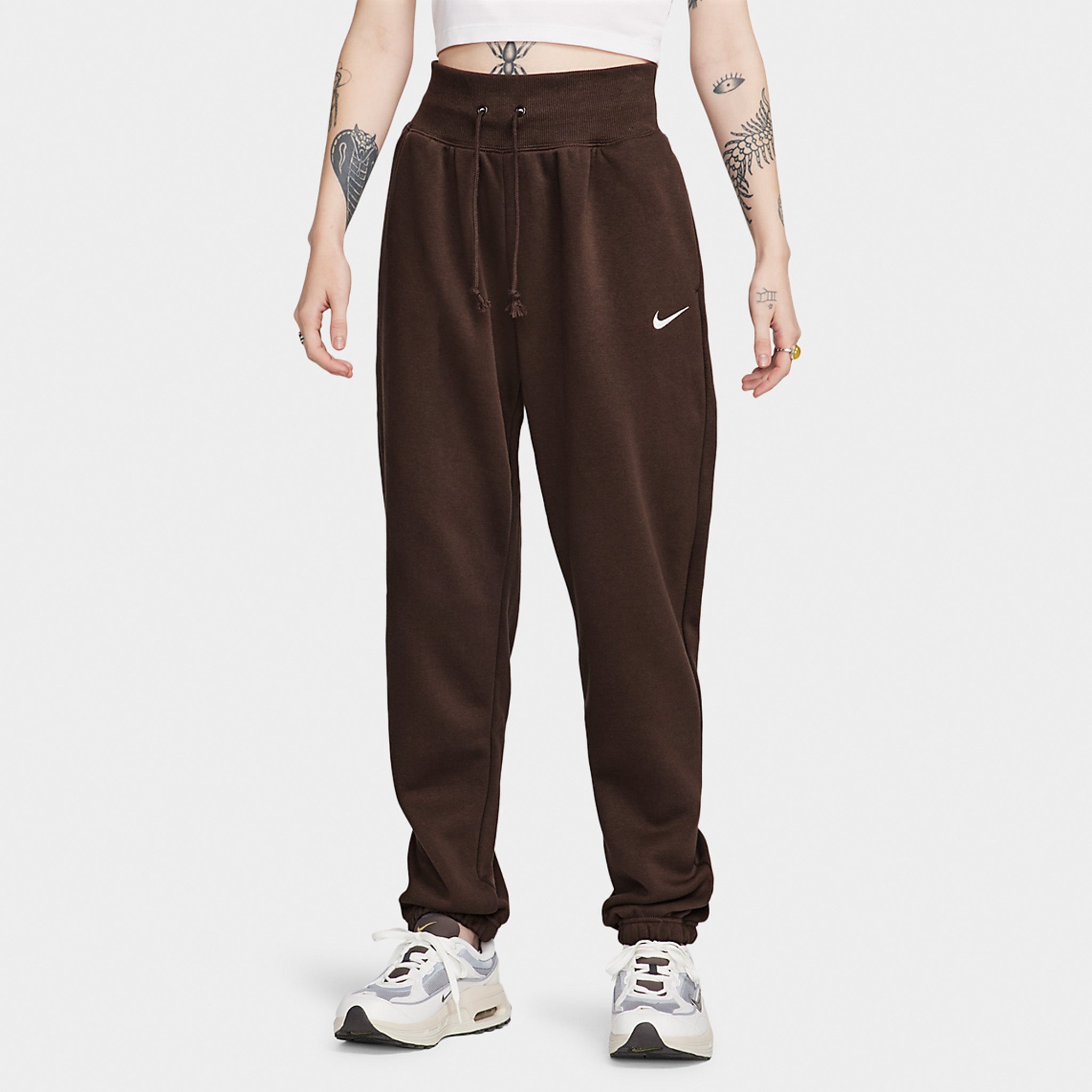 Nike Women's Phoenix Fleece High Waisted Jogger Pants - Baroque Brown/Sail - Soft Comfortable Lounge Pants for Yoga, Running & Casual Wear