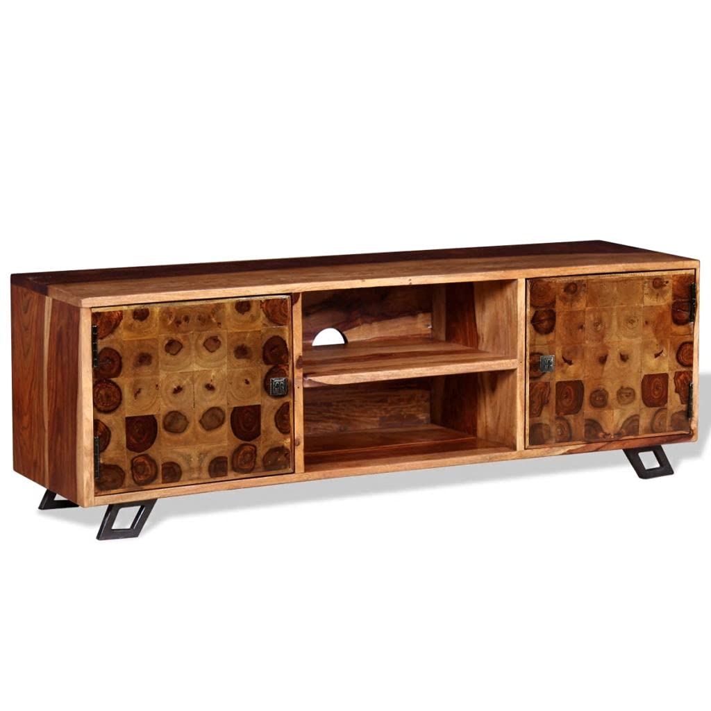 Solid Sheesham Wood TV Stand with 2 Cabinets & 2 Shelves - 47.2