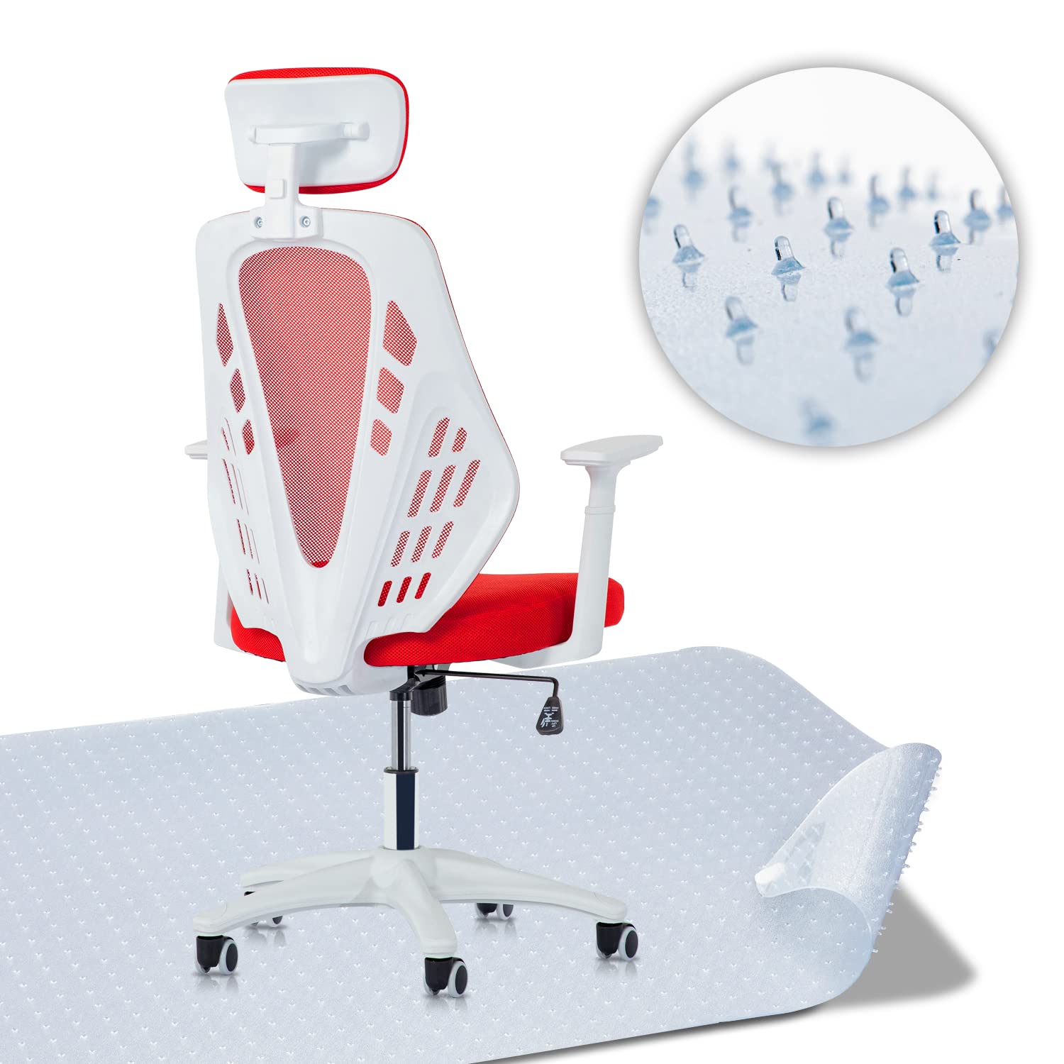 MoNiBloom Red Mesh Office Chair - Adjustable Headrest & Lumbar Support for Home/Office Workspace