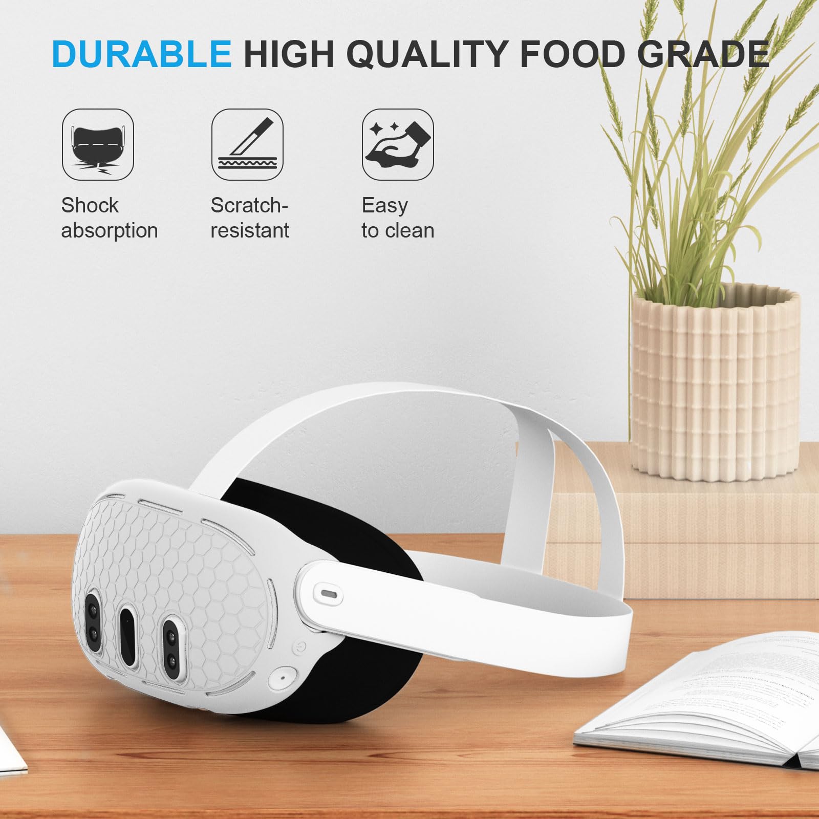 VR Shell Cover for Meta Quest 3 - Anti-Slip Silicone Headset Protector | Protective Case Accessories for Quest 3 (Gray) | Perfect for Gaming, VR Fitness & Home Entertainment