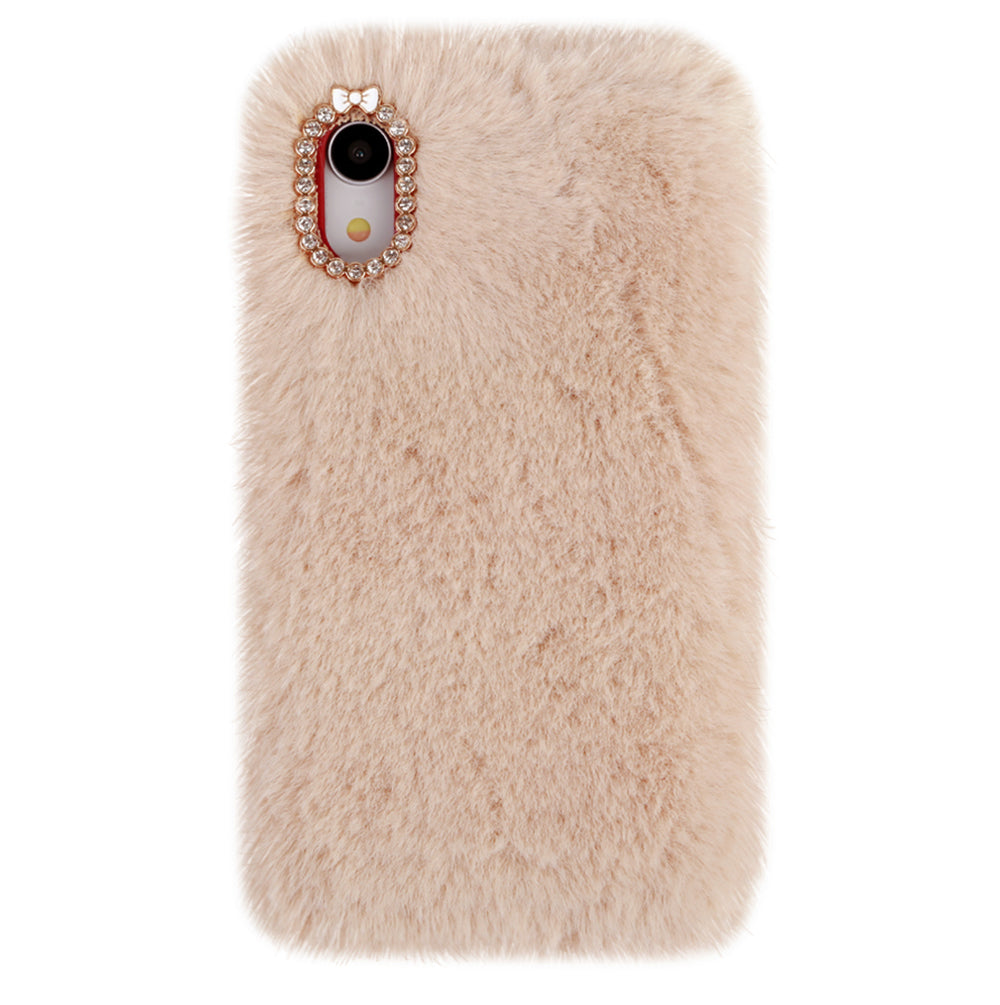 Soft Beige Faux Fur iPhone Case - Premium Luxury Phone Cover for iPhone 13/14/15 Pro Max - Trendy Winter Fashion Accessory for Women Girls - Perfect for Holiday Gifts & Daily Use
