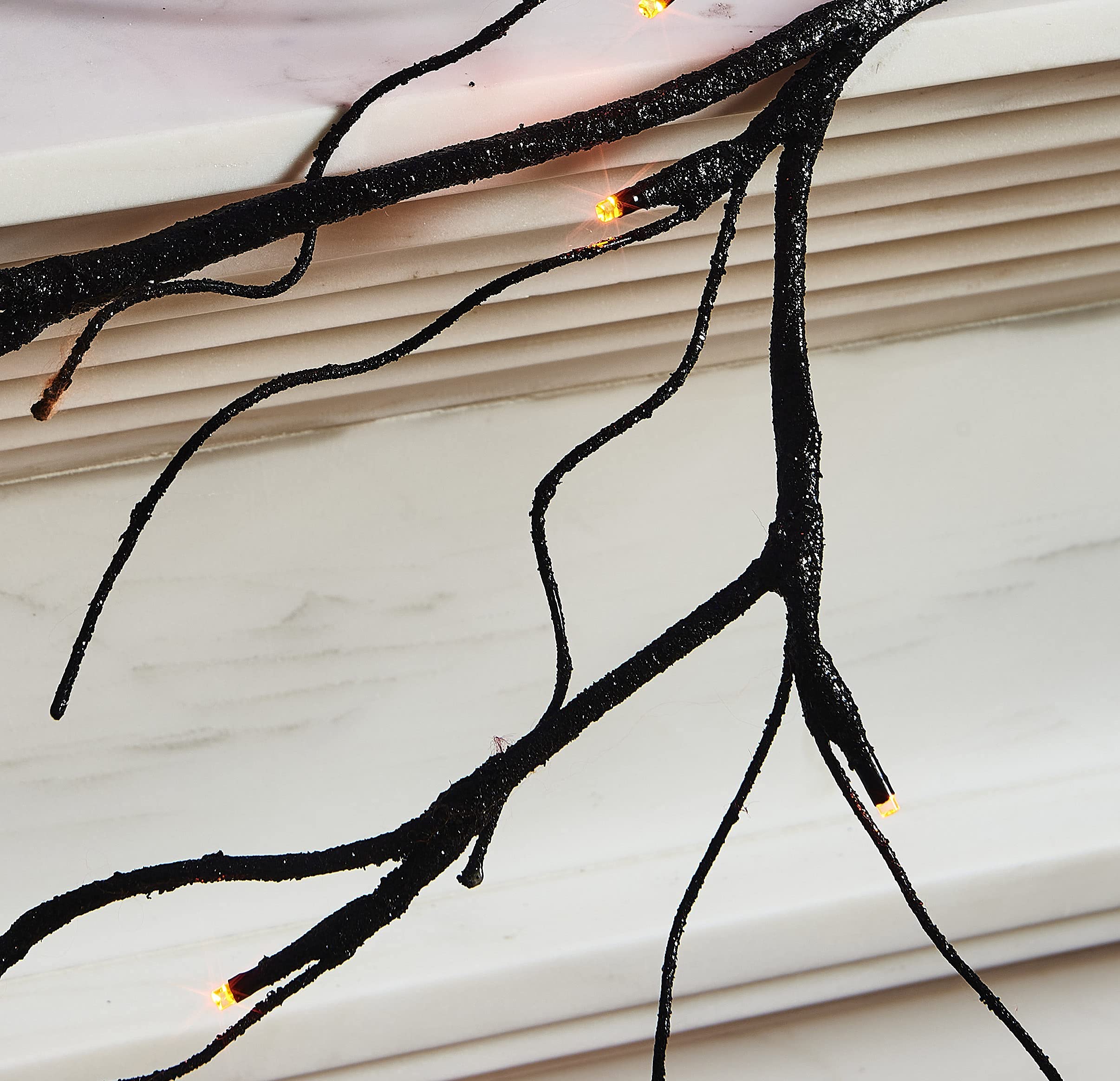 LITBLOOM 6FT Black Glitter Halloween Garland with 48 Orange & Purple LED Lights - 8 Lighting Modes, Battery Operated for Indoor/Outdoor Decor - Perfect for Halloween Parties, Home Decor, and Seasonal Celebrations