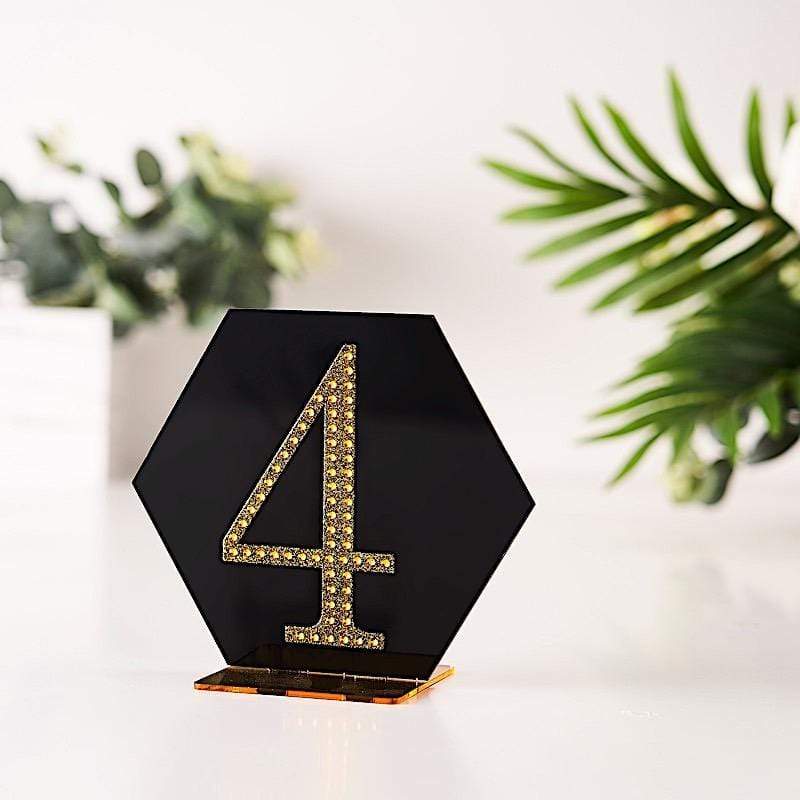 4 Inch Tall Self-Adhesive Rhinestone Number Stickers - Gold Glitter Gem Decals for DIY Crafts, Nail Art, Scrapbooking & Home Decor