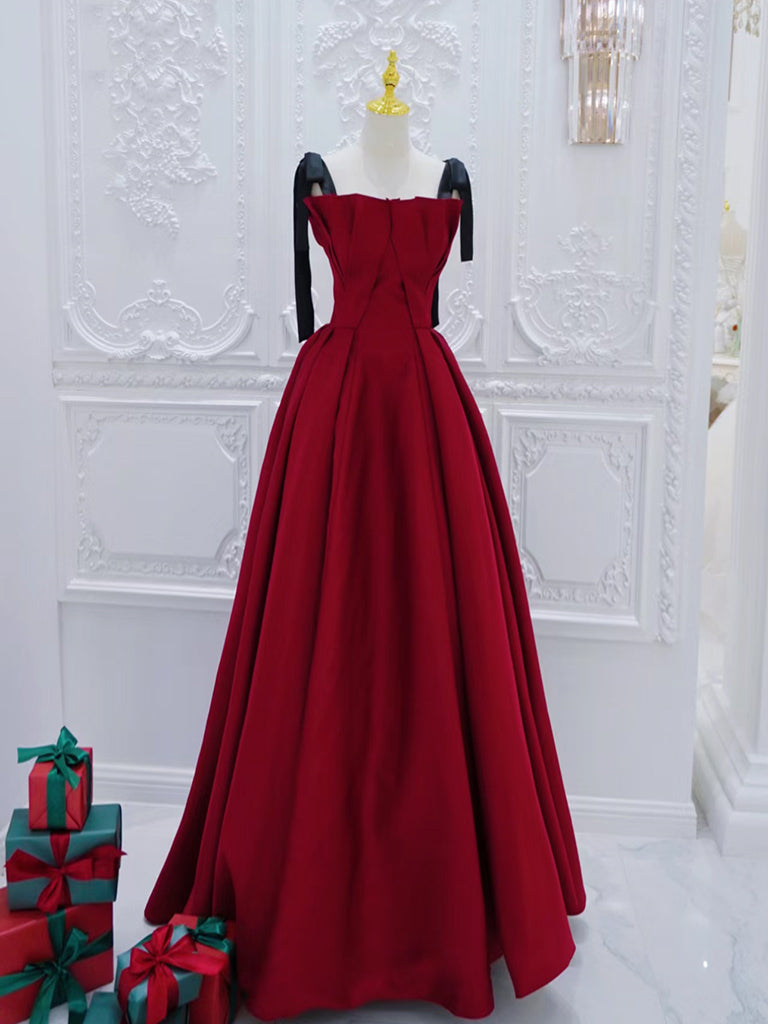 Elegant A-Line Burgundy Satin Long Prom Dress - Formal Evening Gown for Homecoming, Wedding & Special Occasions