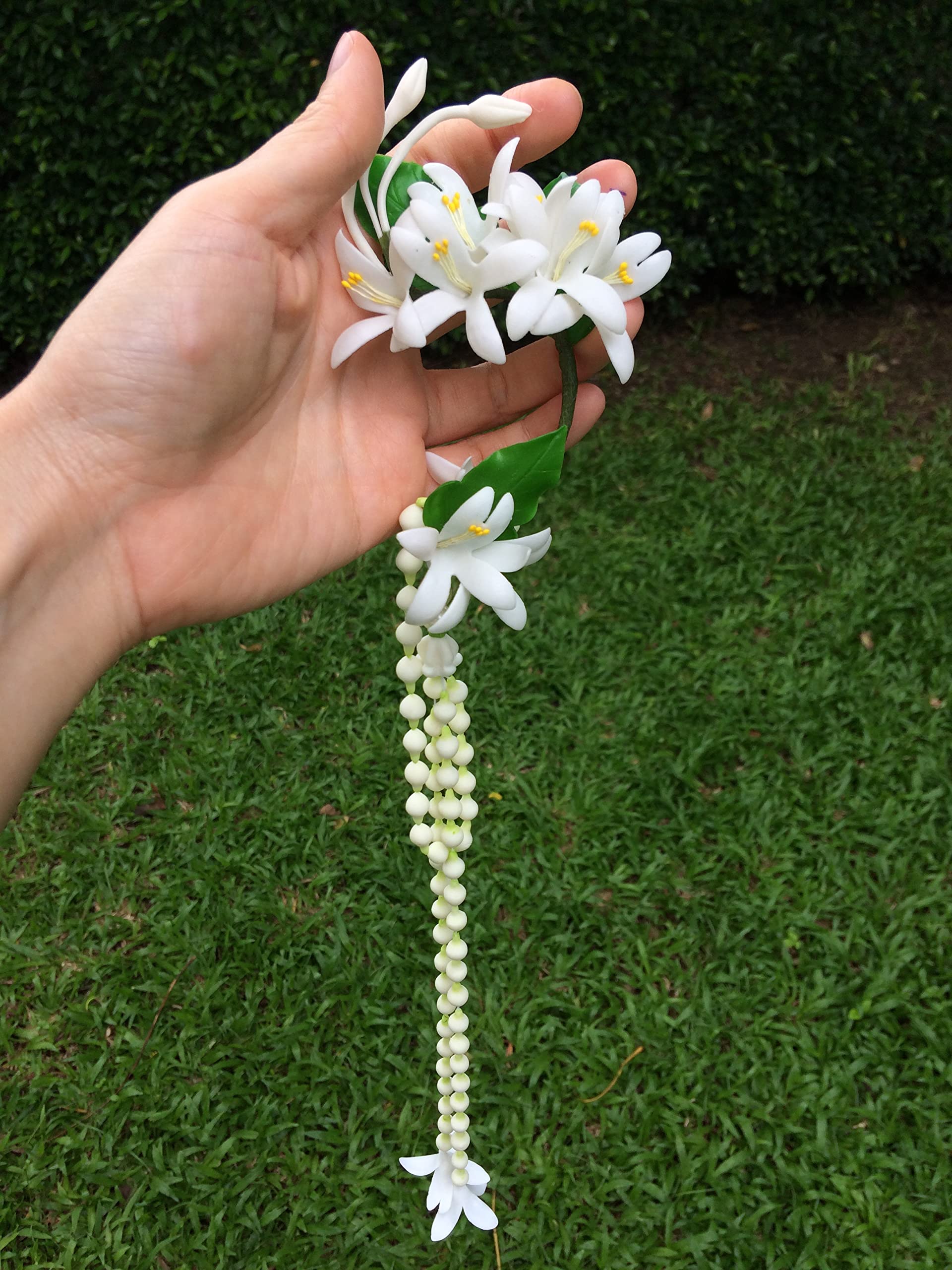 Elegant Clay Flower Ear Cuffs for Brides & Thai Dancers - Boho Wedding Hair Accessories, Handmade Floral Earrings for Special Occasions