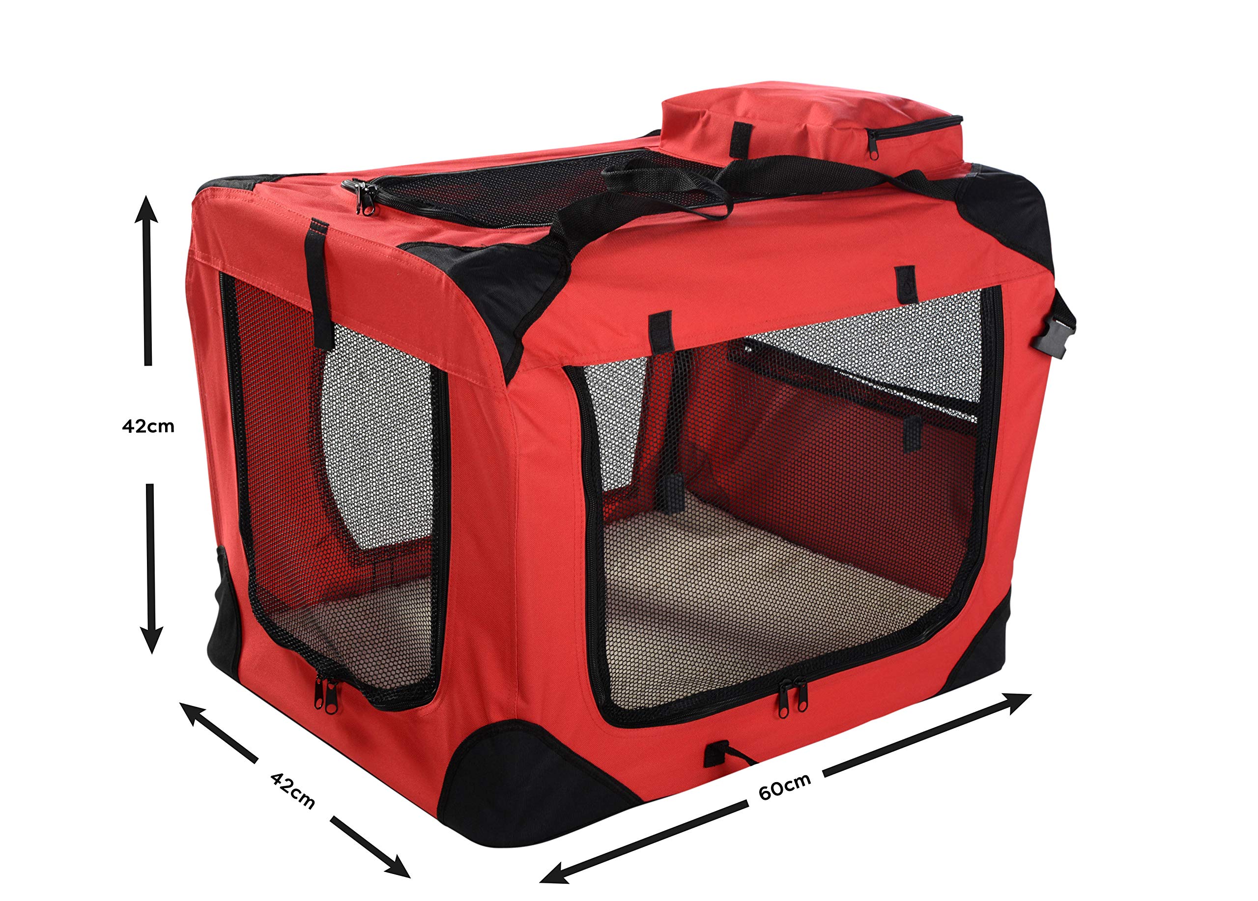 MOOL Lightweight Fabric Pet Carrier Crate for Small Dogs & Cats - Breathable Soft-Sided Travel Carrier with Reversible Mat & Removable Storage Bag (Red) - Perfect for Air Travel, Vet Visits & Outdoor Adventures