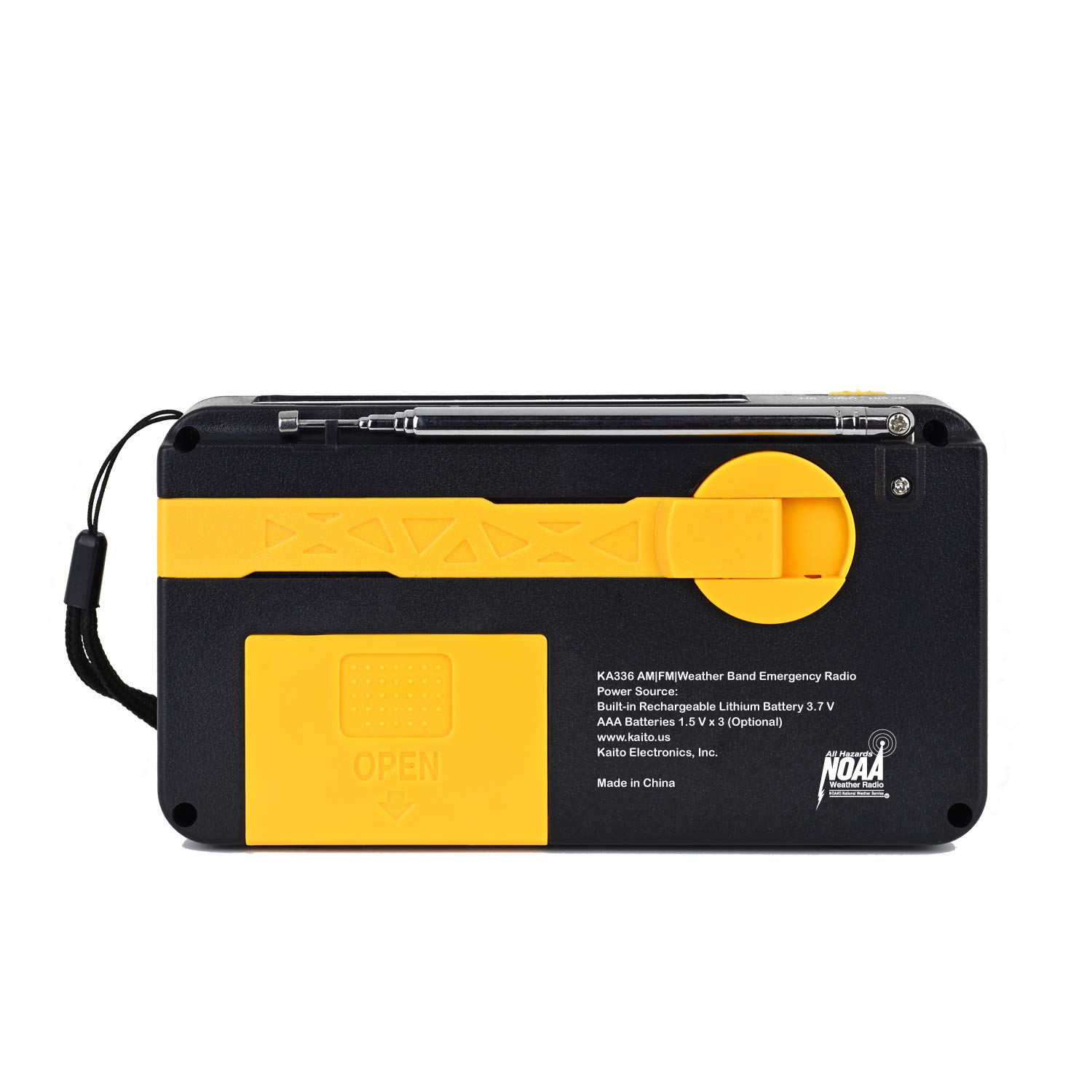 Kaito Voyager KA336 Emergency Weather Radio - AM/FM/NOAA Solar Hand Crank 5-Way Power with LED Flashlight & USB Phone Charger | Portable Survival Gear for Camping, Hiking, and Power Outages (Yellow)