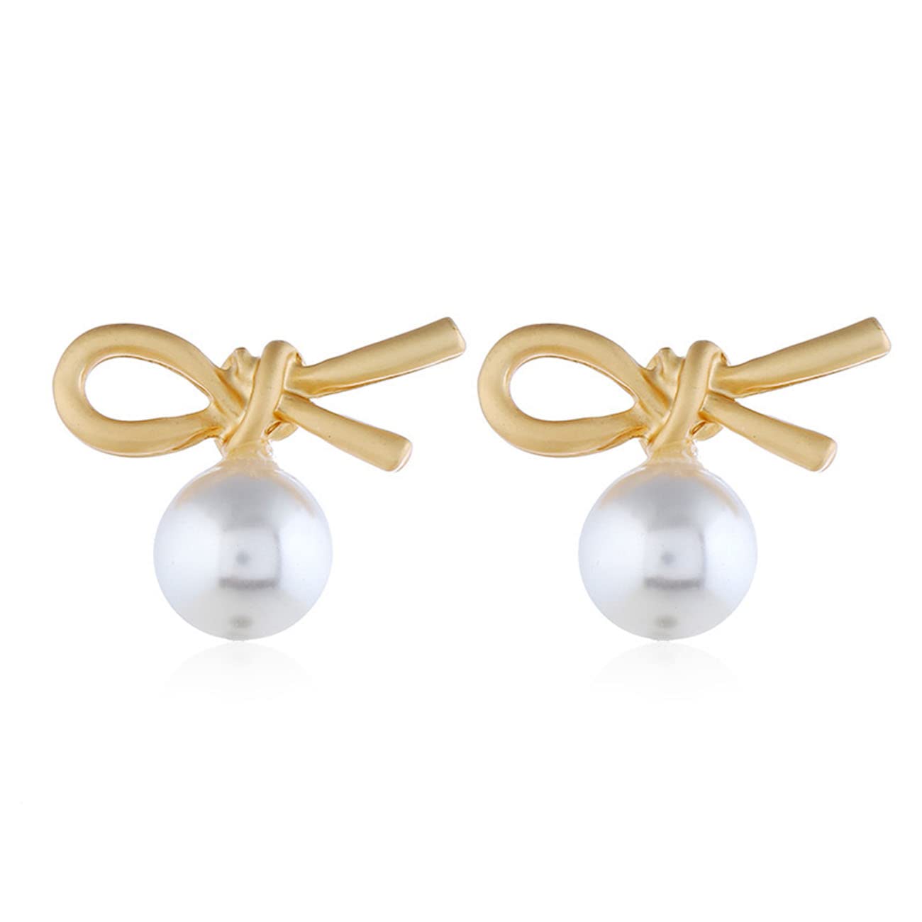 Trendy Women's & Men's Stud Earrings Set - Round Pearl & Metal Bow Knot Earrings for Casual, Party & Gift Giving