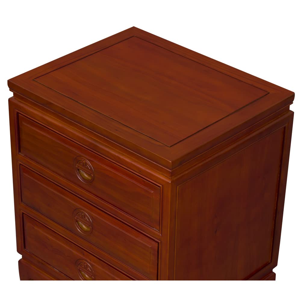 Elmwood Chinese Nightstand with 3 Drawers - Longevity Design Solid Wood Bedside Table - Natural Finish for Bedroom, Living Room & Guest Room Furniture
