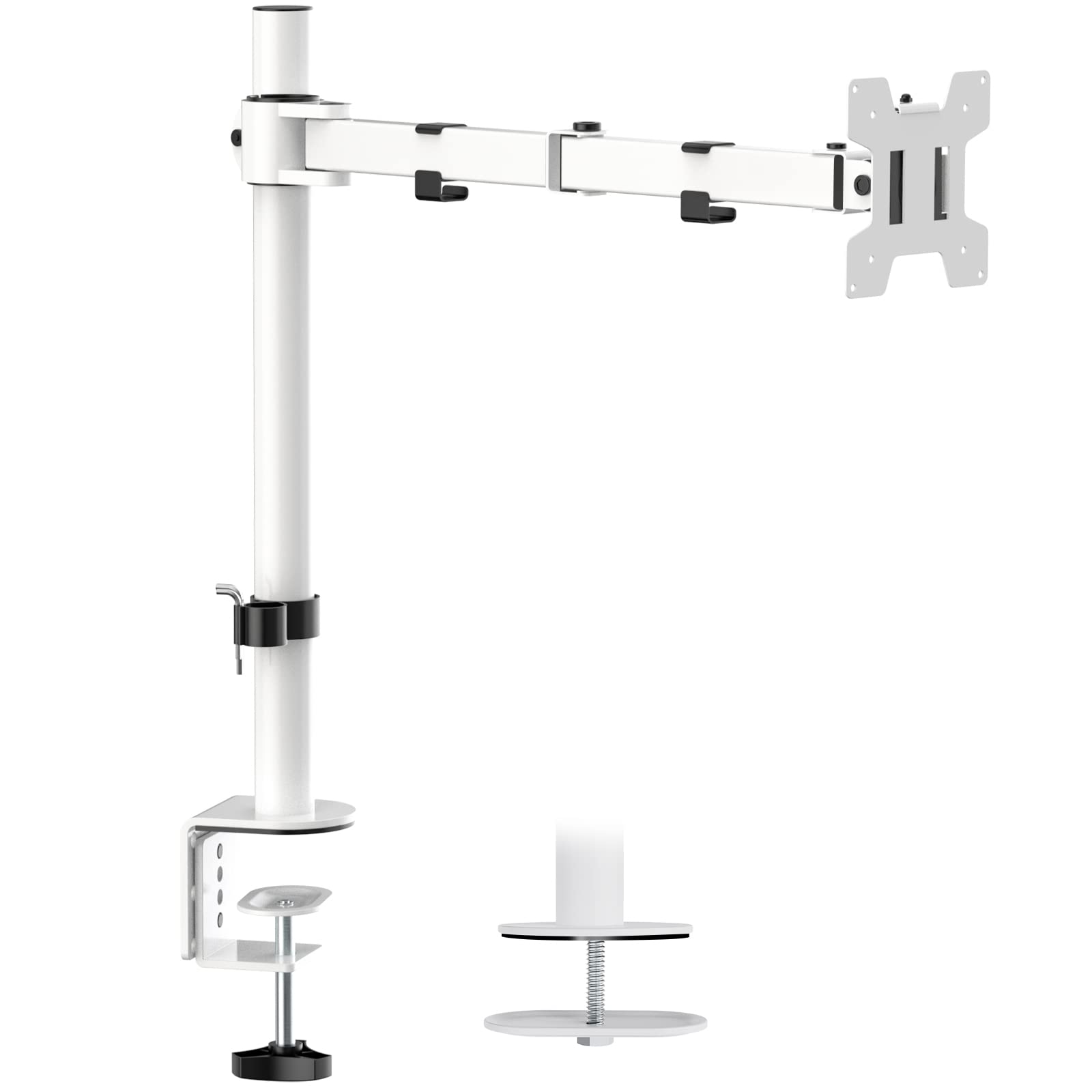 WALI Single Monitor Arm Mount for Desk - Adjustable VESA Bracket Stand Holds 32 inch Screen up to 22 lbs (M001-W, White) - Perfect for Home Office, Gaming Setup & Workspace Ergonomics