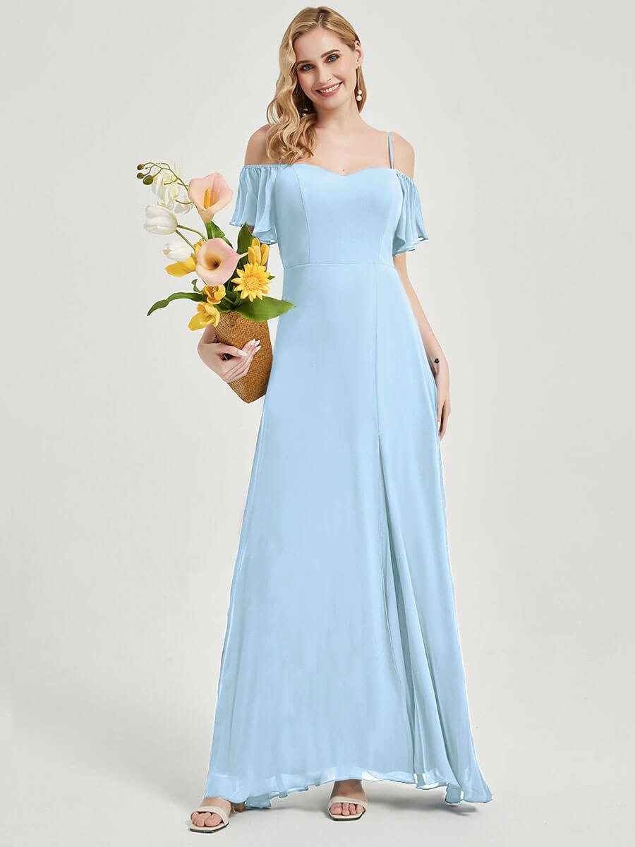 Cornflower Blue Ruffle Sleeves Split Bridesmaid Dress - Elegant Wedding Party Gown for Bridal Shower, Bachelorette Party & Formal Occasions