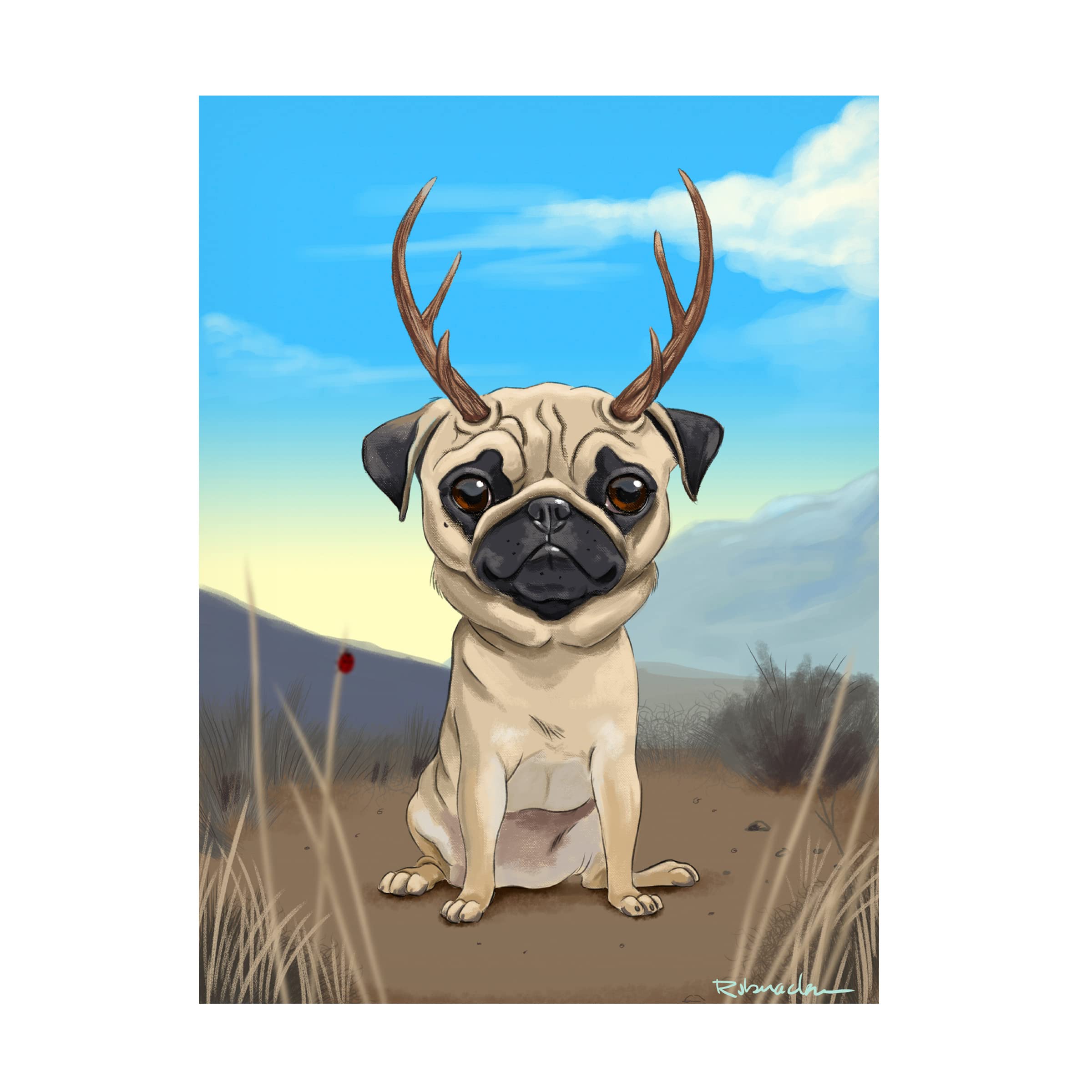 Brian Rubenacker 'Pugalope' Canvas Art Print - Whimsical Animal Wall Decor for Living Room, Bedroom & Office - Trademark Fine Art Collection