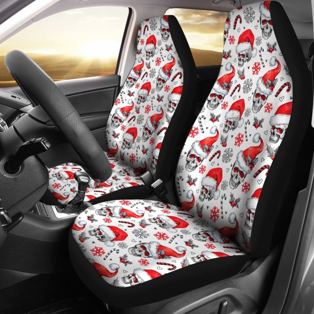 2 Pcs Gothic Skull Christmas Car Seat Covers - Unique Holiday Decor for Vehicles - Perfect for Halloween, Christmas & Gothic Car Accessories