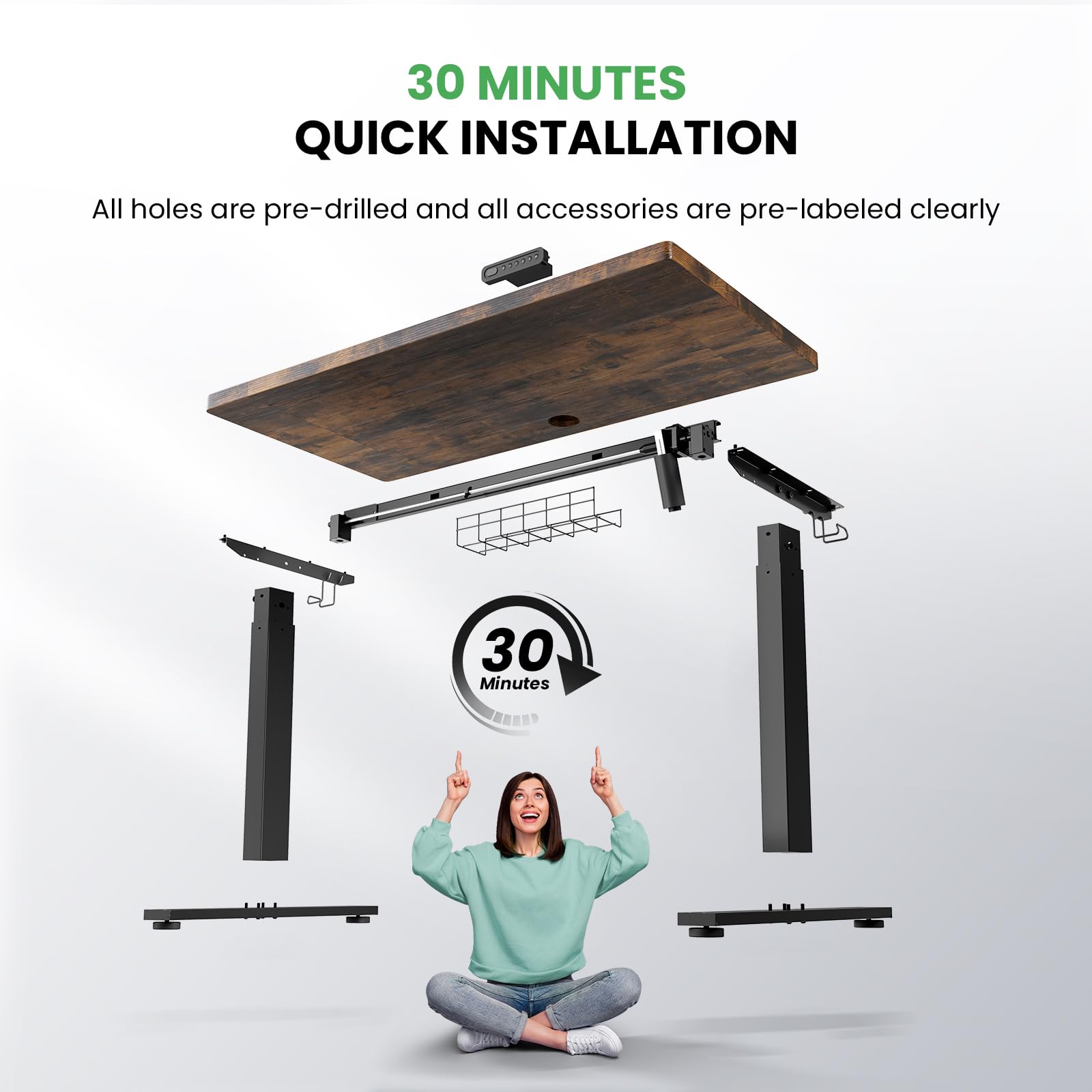 SIAGO 48 x 24 Inch Electric Standing Desk - Adjustable Height Sit Stand Desk with 3 Memory Presets & Cable Management - Perfect for Home Office, Gaming Setup & Workspace Ergonomics